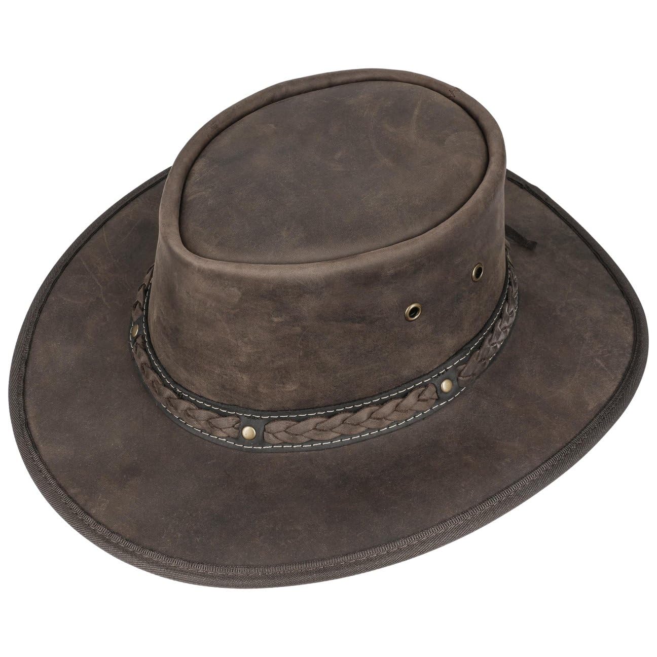 Barmah Cappello in Pelle Squashy Bronco Uomo - Made Australia Nastro Intrecciato di Vacchetta Outdoor con Fascia Pelle, pistagna Estate/Inverno Primavera Estate Autunno Inverno