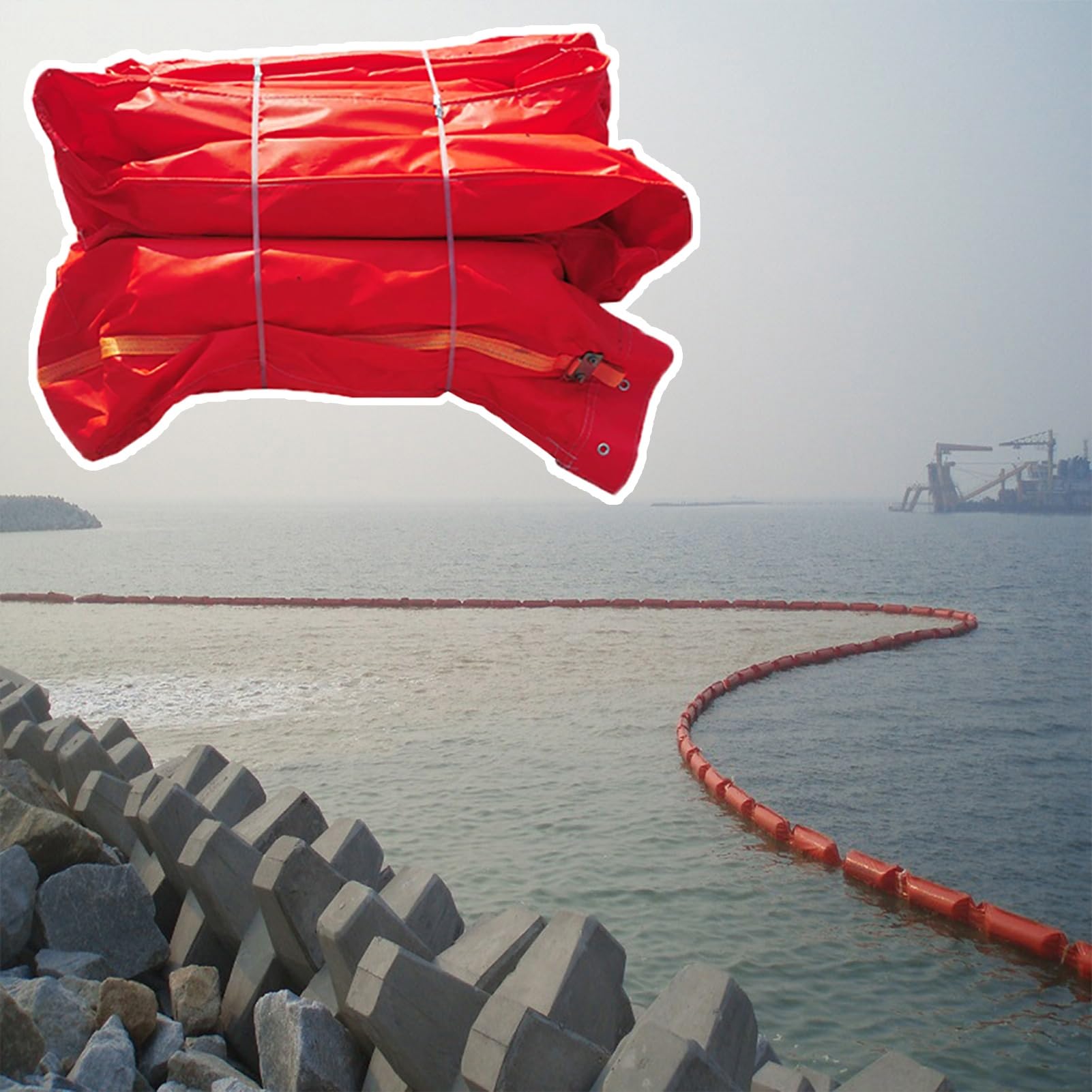 DUANHOZ PVC Oil Boom,Industrial PVC Floating Oil Spill Containment Booms – Orange Water Barriers for Rivers, Docks & Lakes – 75 cm (29.5 in) Flood Control Solutions