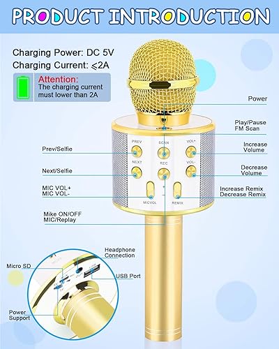 Miniatura 3 de Regalos para niñas de 4, 5, 6, 7, 8, 9, 10, 11, 12 años, micrófono de karaoke de mano para niños, juguetes divertidos para niñas de 4 a 13 años,
