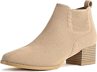 Low Heel Ankle Boots for Women Chunky Heel Knit Sock Chelsea Boots Slip ...