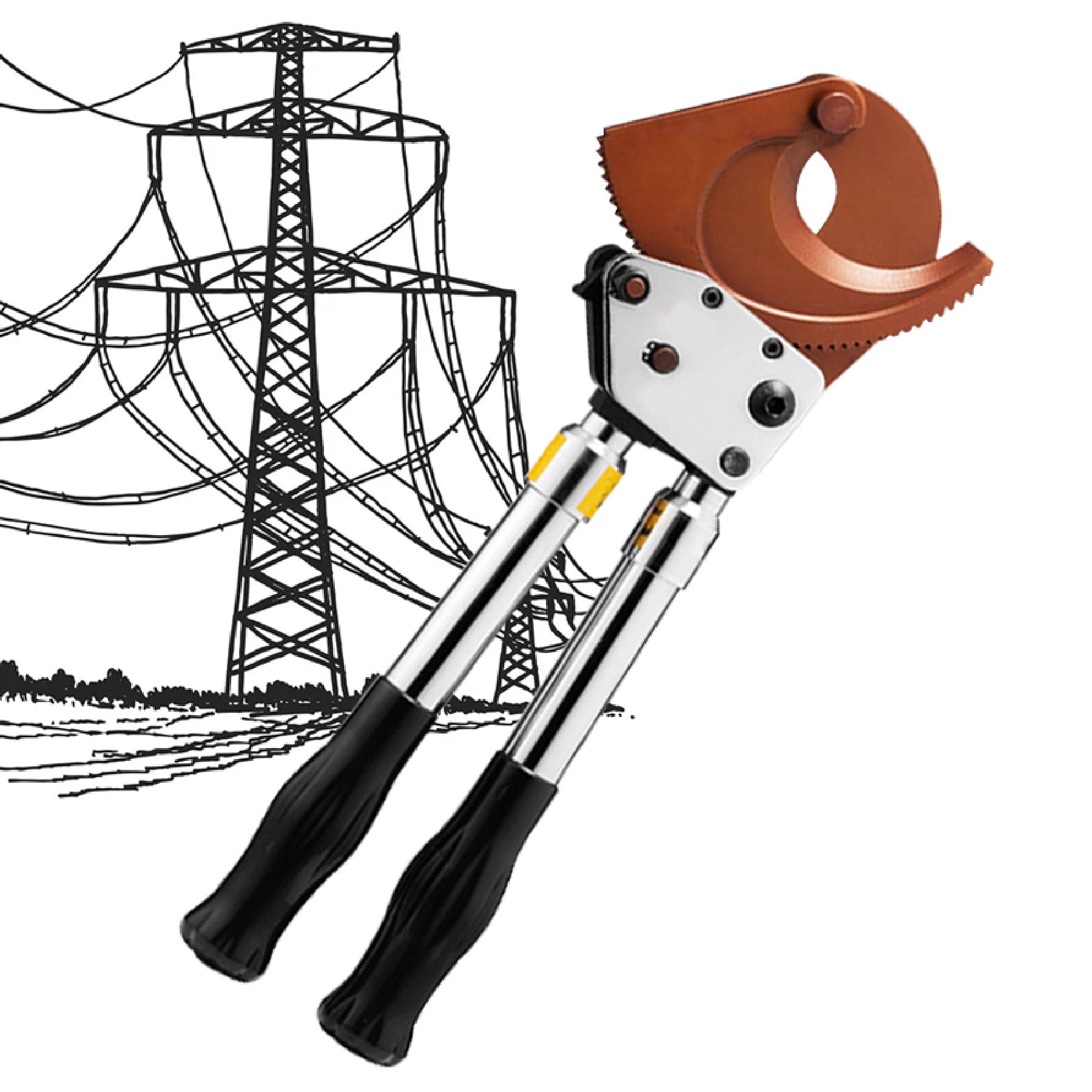 Cortadores de pernos, herramienta de corte de cables de trinquete resistente, cortadores de cables manuales también con mango ajustable para cobre, aluminio y cable blindado (50 mm)