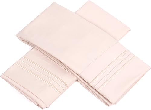 Sweet Home Collection Funda de almohada de bolsillo profundo de calidad egipcia serie 1500, estándar, color beige