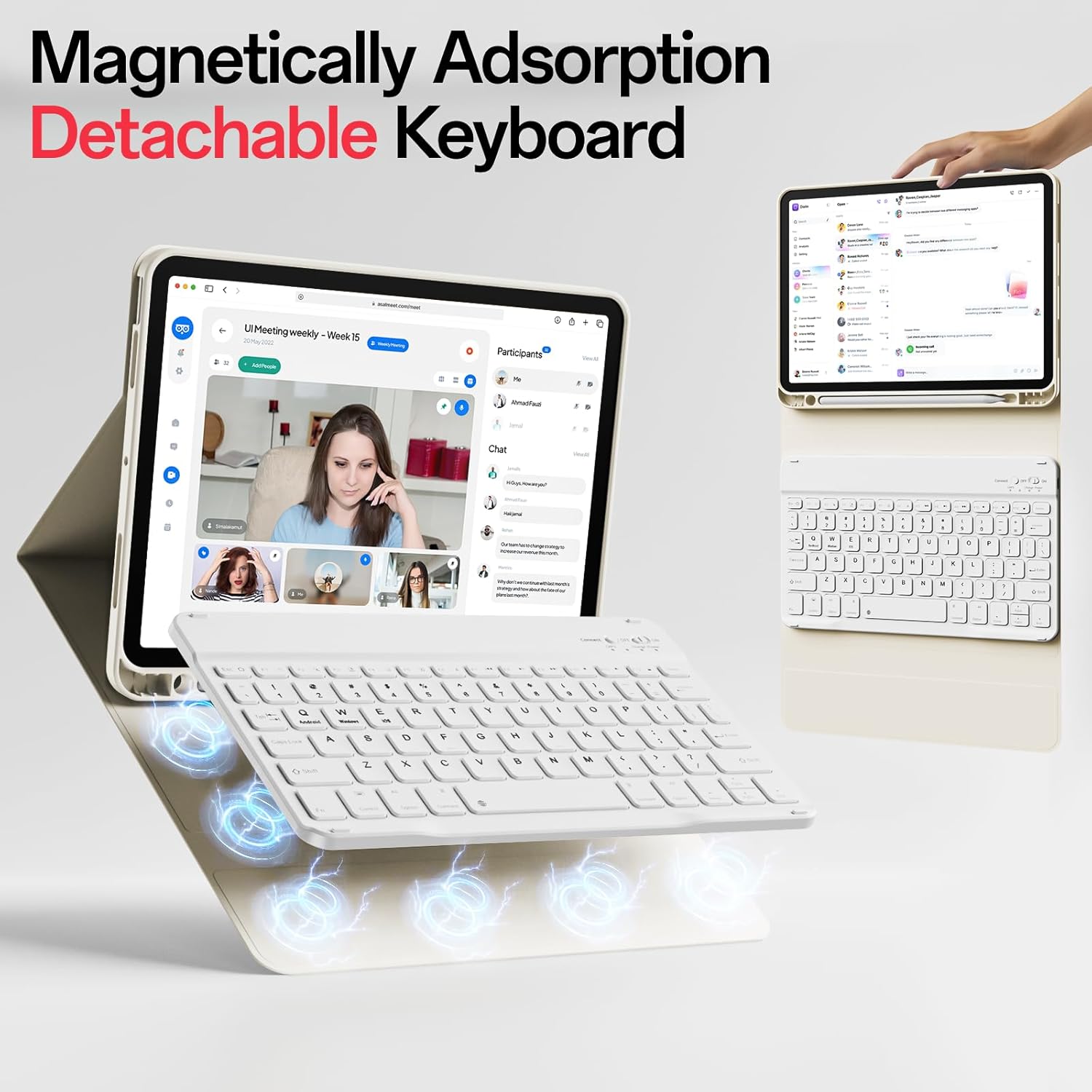 Keyboard Case for iPad Air 11 Inch M4/M3/M2 (2026/2025/2024), iPad Air 5th/4th Generation 10.9 Inch (2022/2020), Detachable Wireless Bluetooth Keyboard Case with Left Pen Holder (Cream White)