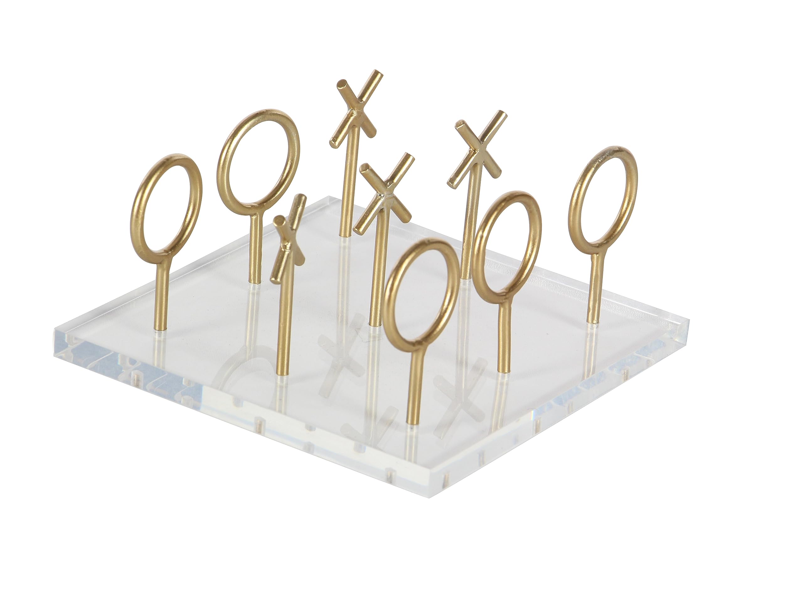 CosmoLiving by Cosmopolitan Acrylic Plastic Tic Tac Toe Game Set with Gold Stick Pieces, 8" x 8" x 5", Gold