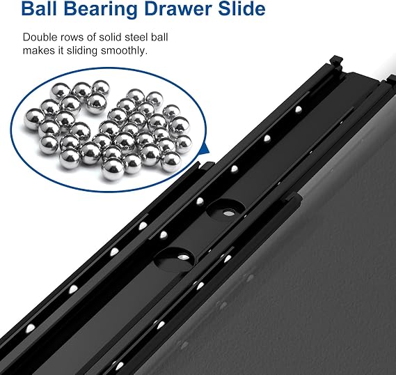 VADANIA 52 Industrial Grade Heavy Duty Drawer Slide Without Lock #A76, Black-electroplated Cold-Rolled Steel, 3-Fold Full Extension, Ball Bearing, Side Mount, 1-Pair
