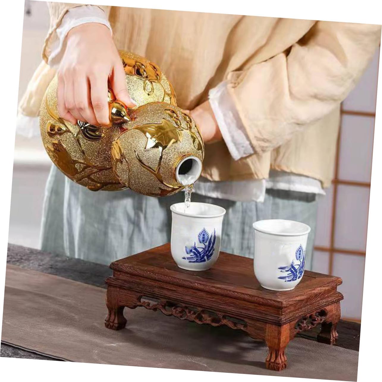 Ceramic Gourd Wine Bottle Multi-functional Drink Container for Home Decoration Large Capacity Wine Holder with Smooth Rim for Storing Liquor Whiskey and Beverages