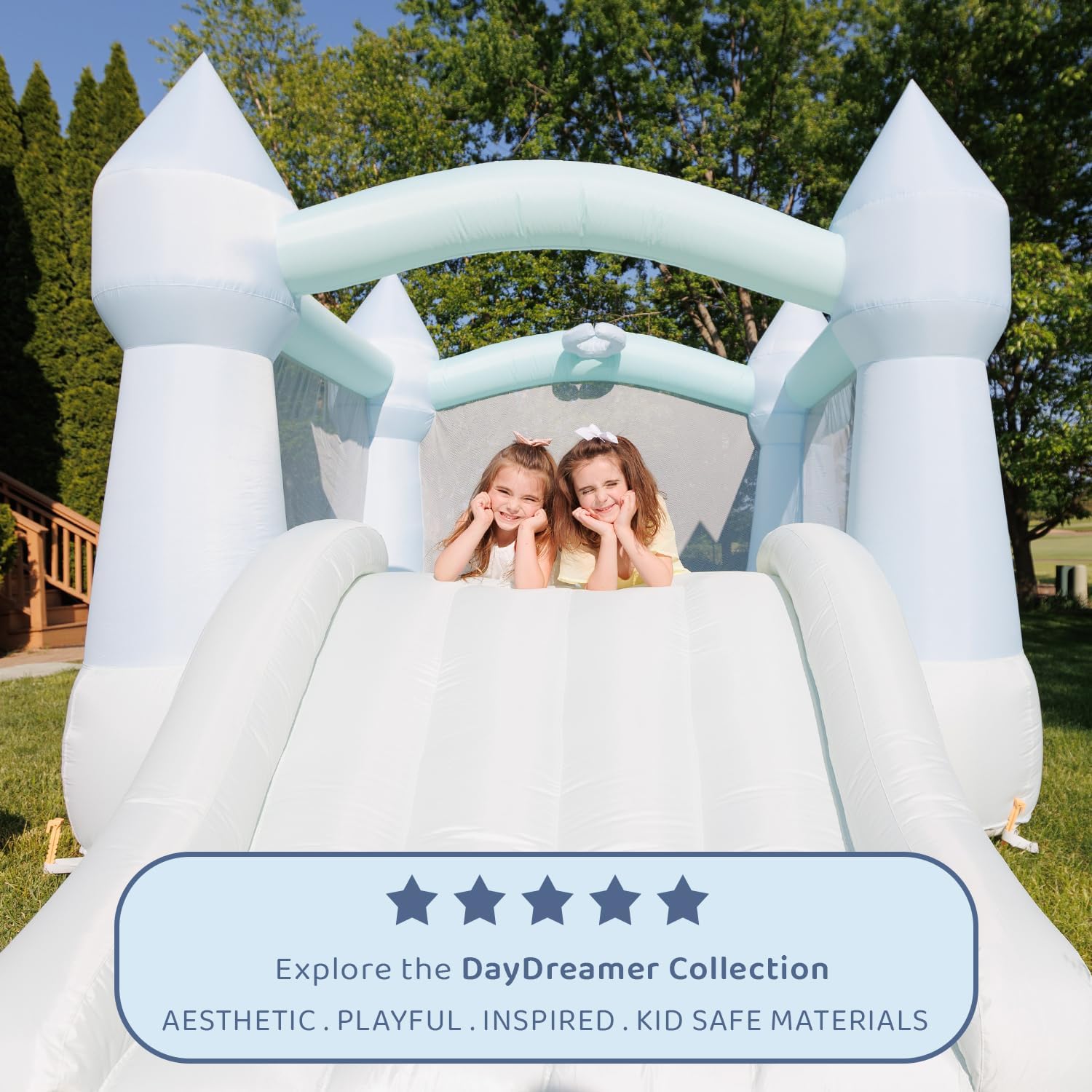 Bounceland Bouncy Castle Daydreamer Mist Bounce House, Pastel Bouncer with Slide, 12 ft L x 9 ft W x 7 ft H, UL Blower Included, Trendy Bouncer for Kids, Indoor and Outdoor Use