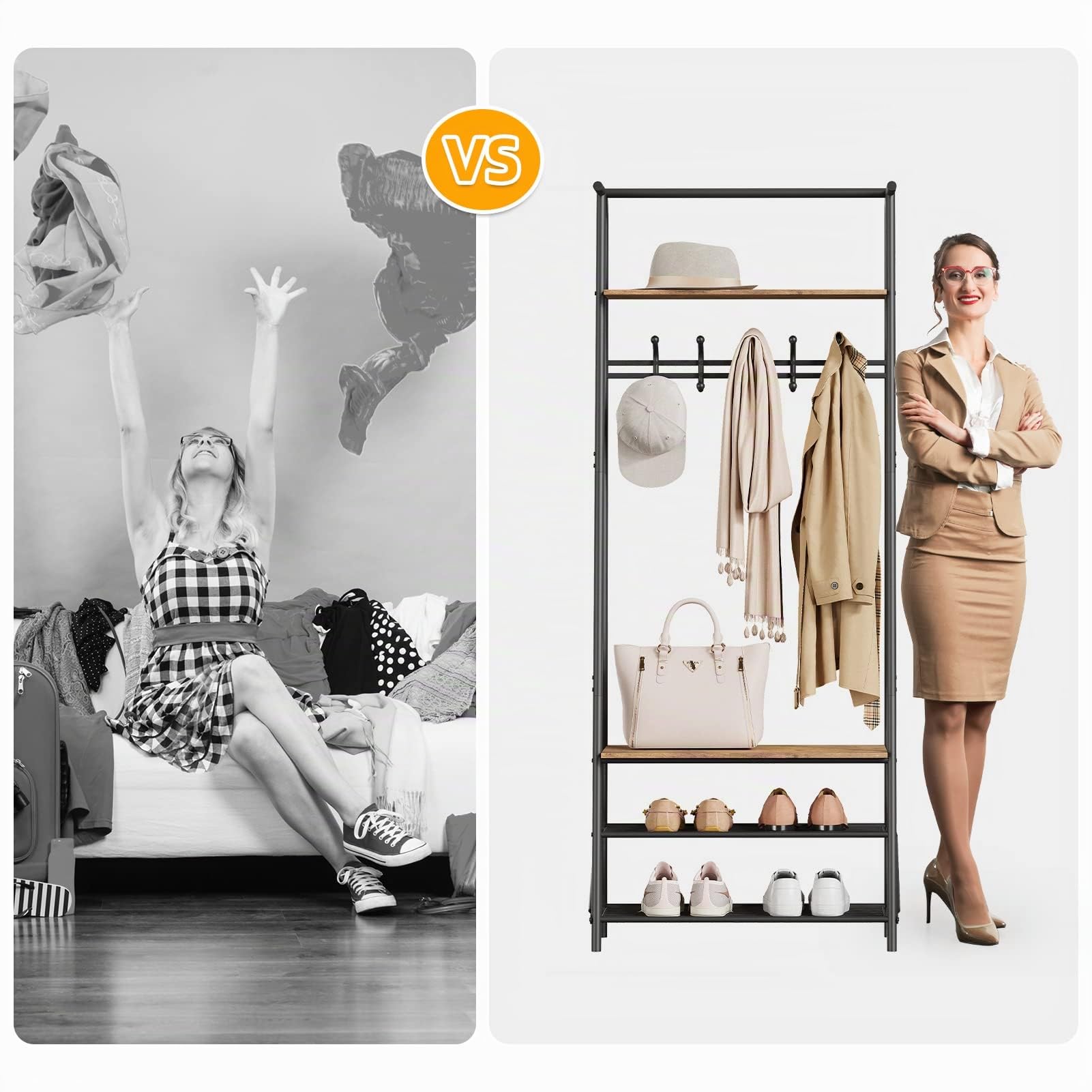 Acekool Perchero Árbol Madera‑Metal con Banco Zapatero para Recibidor