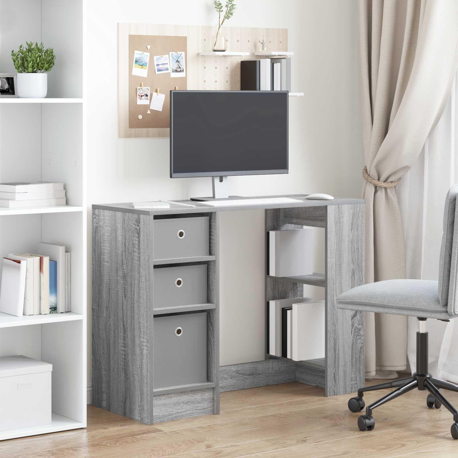 Scrivania grigio Sonoma 100x40x75 cm Legno lavorato con cassetti