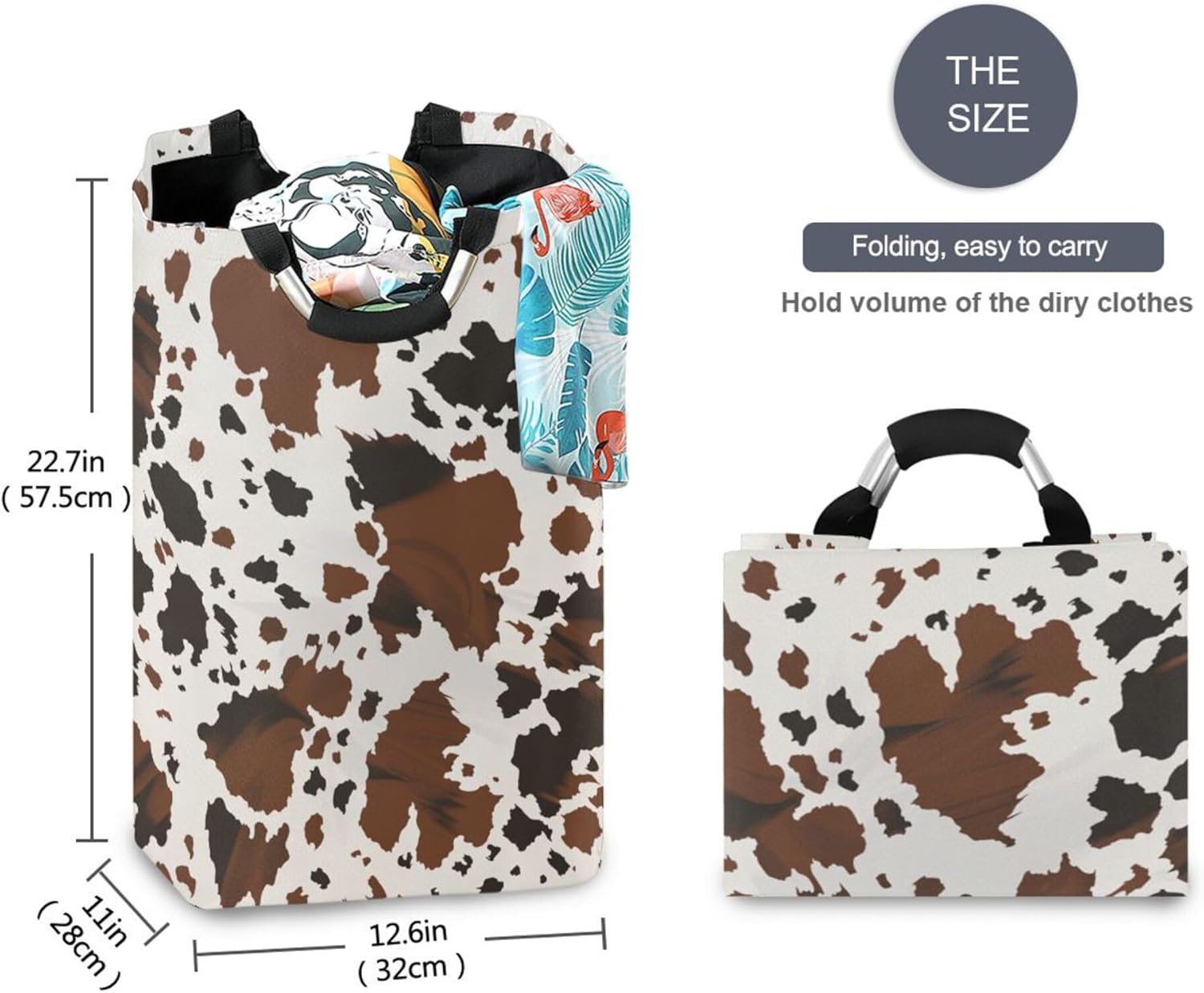 xigua Cow Print Laundry Hamper Large Laundry Basket 72L Foldable Dirty Clothes Toys Organizer Bag with Handles for Bathroom,Bedroom,College Dorm,Kids Room
