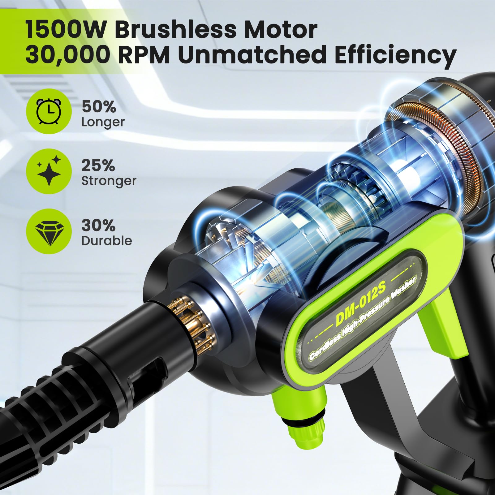 Idropulitrice a Batteria 100 Bar 4000mAh Uscita 14mm Ugello 6 in 1 Tubo 5m