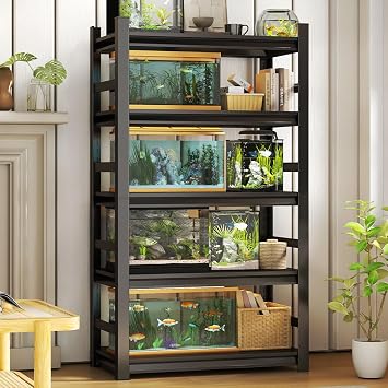 Fish Tank Stand Corner Adjustable Storage Organizer for Reptile Terrarium, Metal Shelving for Snake Bearded Dragon, Open 5 Tier Aquarium Stand, Fish Tank Not Included 47.2" Wx23.6 Dx87.9 H