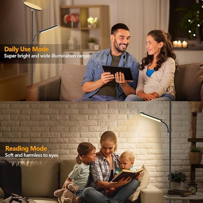LUCKEA LED Uplighter Floor Lamp Living Room - 36W Floor Lamp & 18W Reading Lamp, 2700K-6500K Color Temperature, Modern Standing Lamp with Remote & Touch Control(42W) photo 3