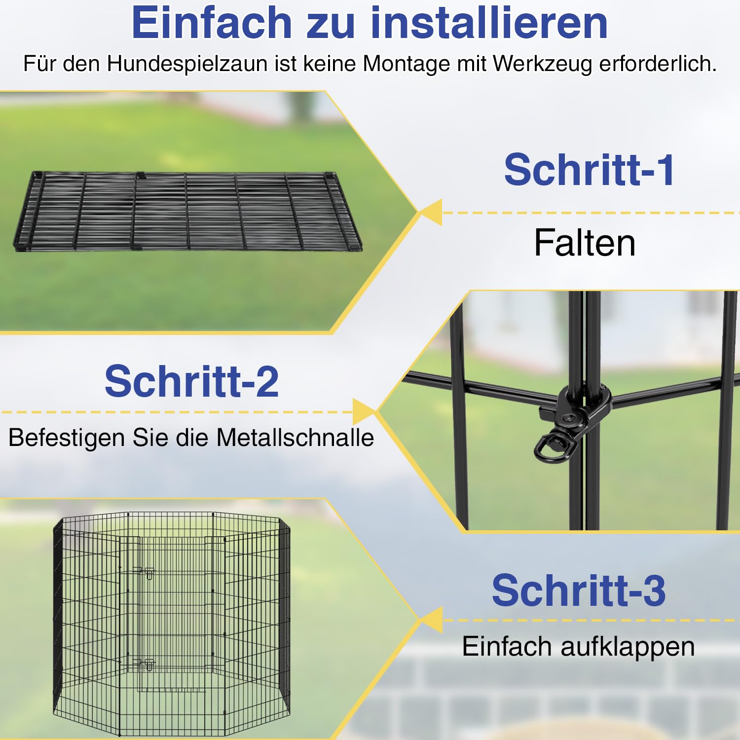 FDW 8-Panel Welpenlaufstall,122cm Welpenauslauf,Flexibel & Faltbar, Metall Tierlaufstall, Freigehege für Hund，Katze, Kaninchen, für Innen und Außen，Einfache Montage, Schwarz
