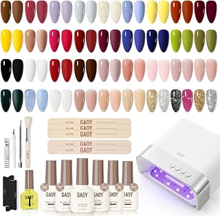 GAOY 45 Pcs Gel Nail Polish Kit with U V Light, 39 Colors Jelly Glitter All Seasons Gel Polish Set, 6 Pcs Soak off Base Glossy Matte Glitter Top Coat, Builder and Cuticle Oil for DIY Manicure at Home