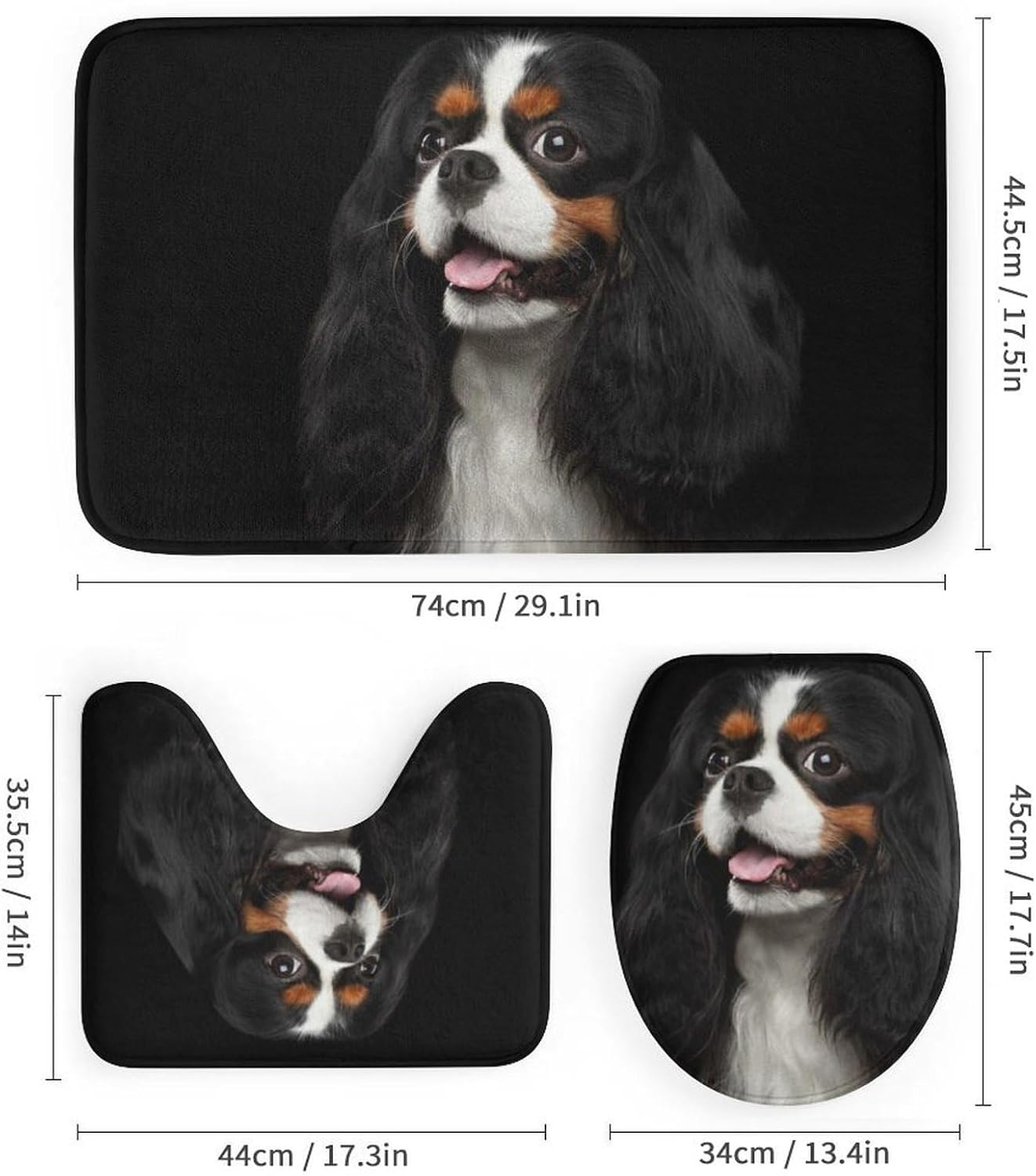 Novelty 4 PCS Shower Curtain Sets - Cavalier King Charles Spaniel Dog - Waterproof Shower Curtain 72x72 Inch, Non Slip Bath Rugs U Shaped Mat Toilet Lid Cover for Home Bathroom Decor