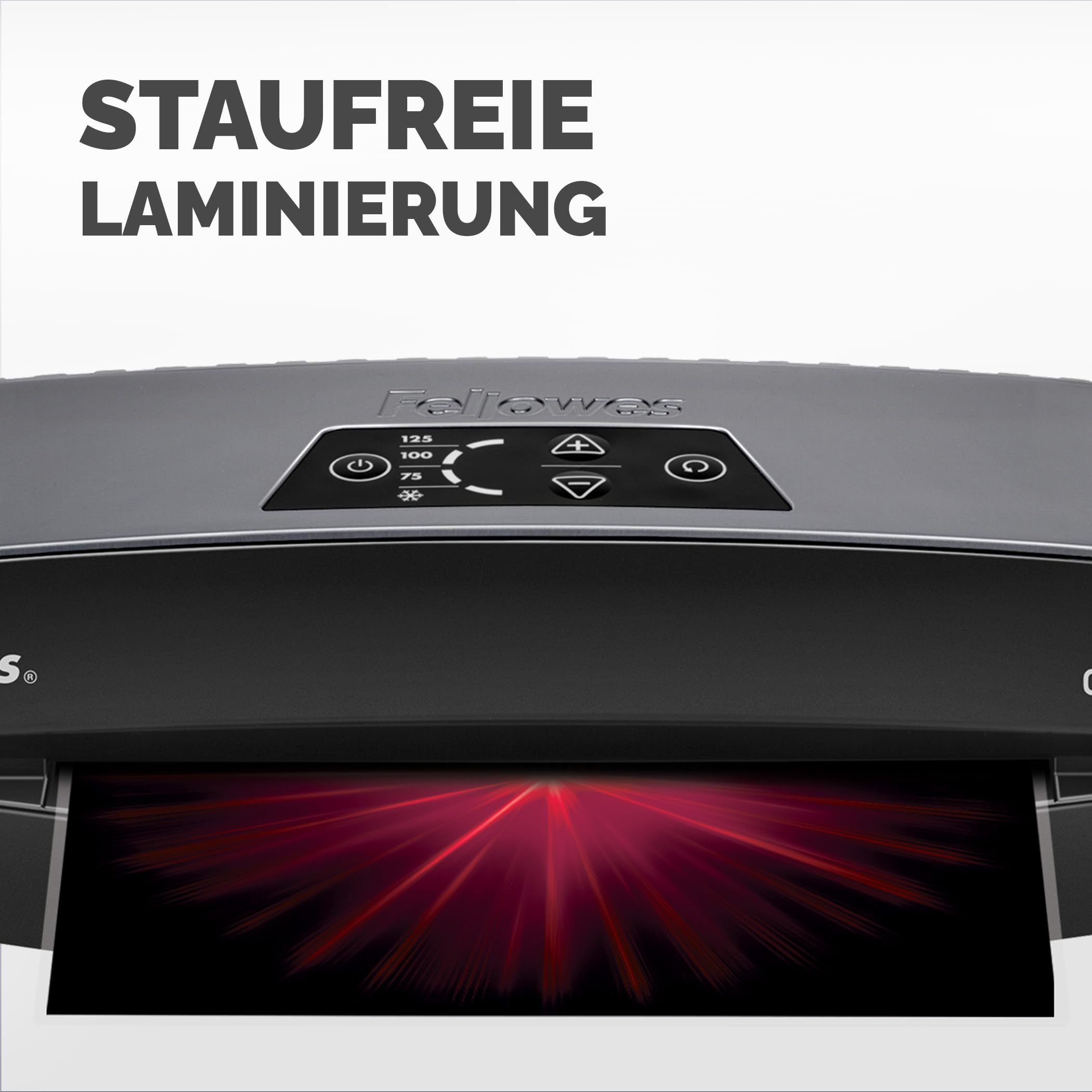 Fellowes Calibre A4 Laminiergerät für 80-125 Micron Folien, 60 Sek. Aufwärmzeit, staufreies Laminieren, inkl. 10 gratis A4 Folien, schwarz/grau
