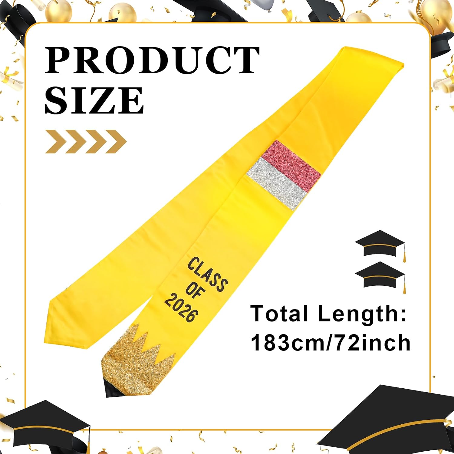 Cozypower 72'' Pencil Graduation Stole Teacher Yellow Satin Sash Class of 2026 Honor Grade Stole for Unisex Graduation Gifts