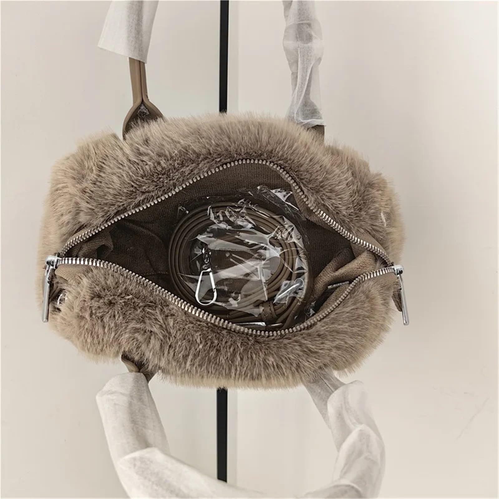 Borsa a mano invernale in pelliccia sintetica, semplice, tinta unita, morbida e soffice, con tracolla, for donna, manico corto borsa tote Borsa Tote Fuzzy da Donna