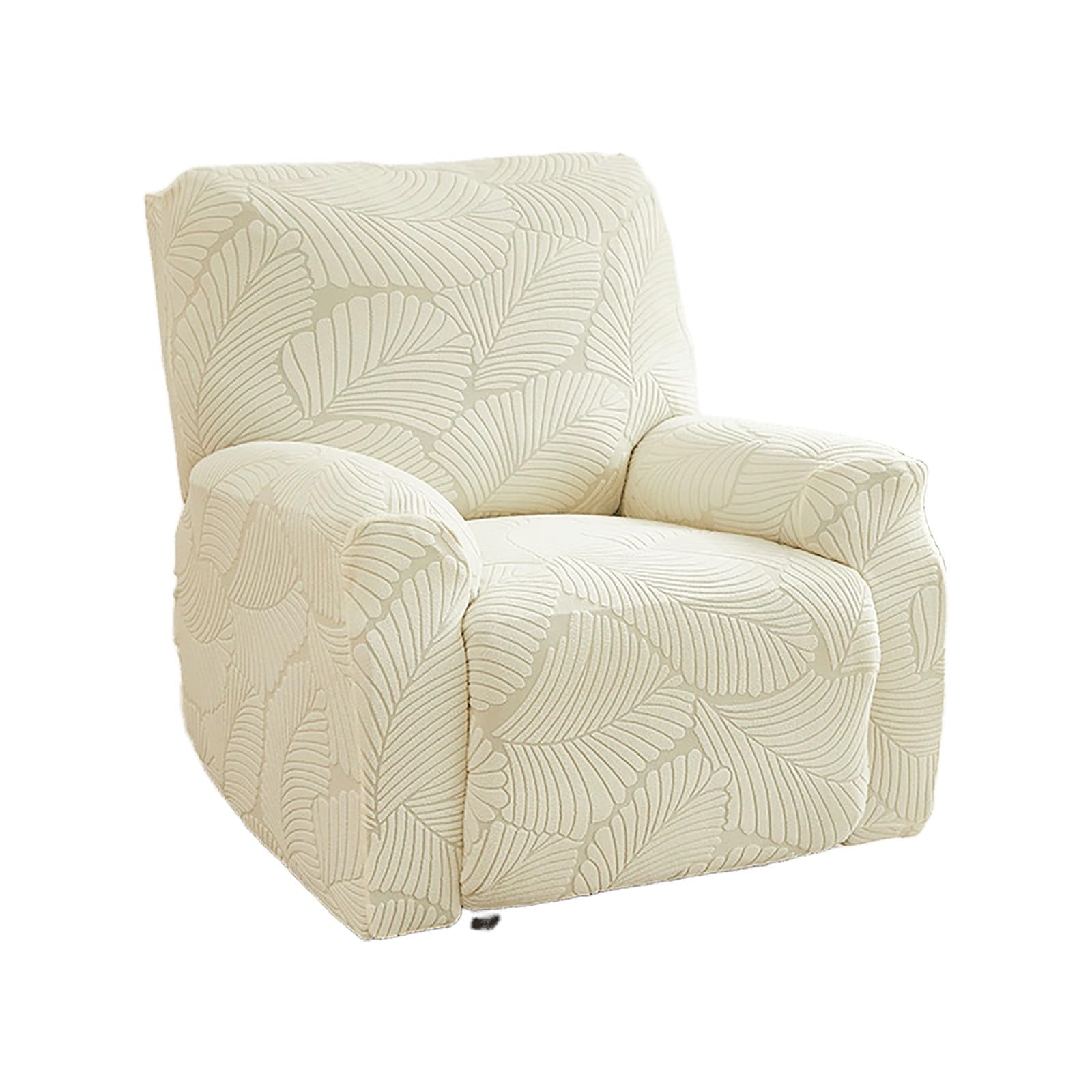 JinZao Elastic Non-Slip Adjustable Recliner Chair Covers For Electric Chair, Stretch Recliner Sofa Covers 1 Seater With Side Pockets, Polyester jacquard fabric with leaf pattern(B)