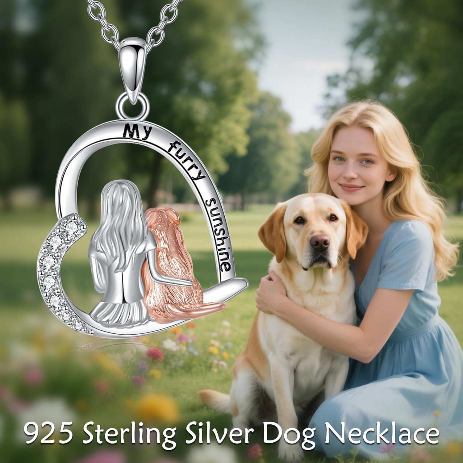 VONALA Dog Pendant Necklace for Women – 925 Sterling Silver Engraved “My Furry Sunshine” Pet Memorial Jewelry, Dainty Dog Charm Necklace - Image 4