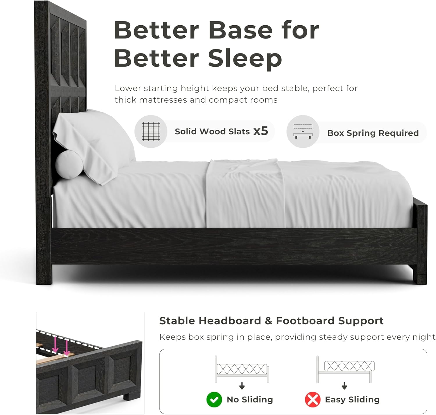 Furniture of America Dannen Modern Classic Solid Wood Bed Frame with Ornamental Coffered Panels, Wooden Bedframe for Bedroom, Guest Room, Box Spring Needed, Weathered Black, King