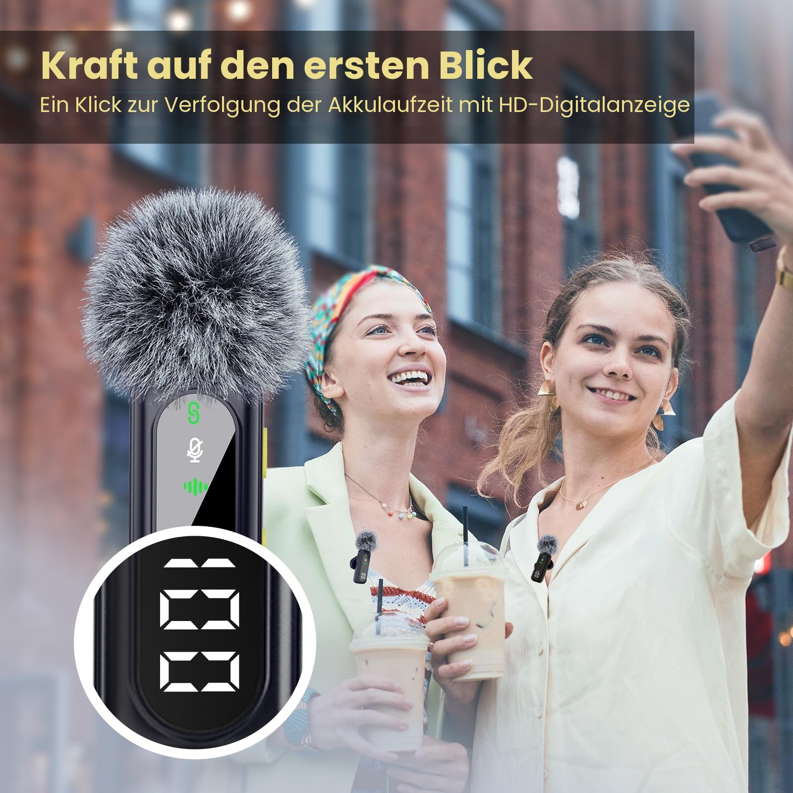 Drahtloses Mikrofon mit digitalem Batterieanzeige - 2er-Pack USB-C Mini-Mikrofon für iPhone 15/16/Android/PC/iPad/Tablet, 360° omnidirektionales Mikrofon mit Geräuschunterdrückung mit 100FT