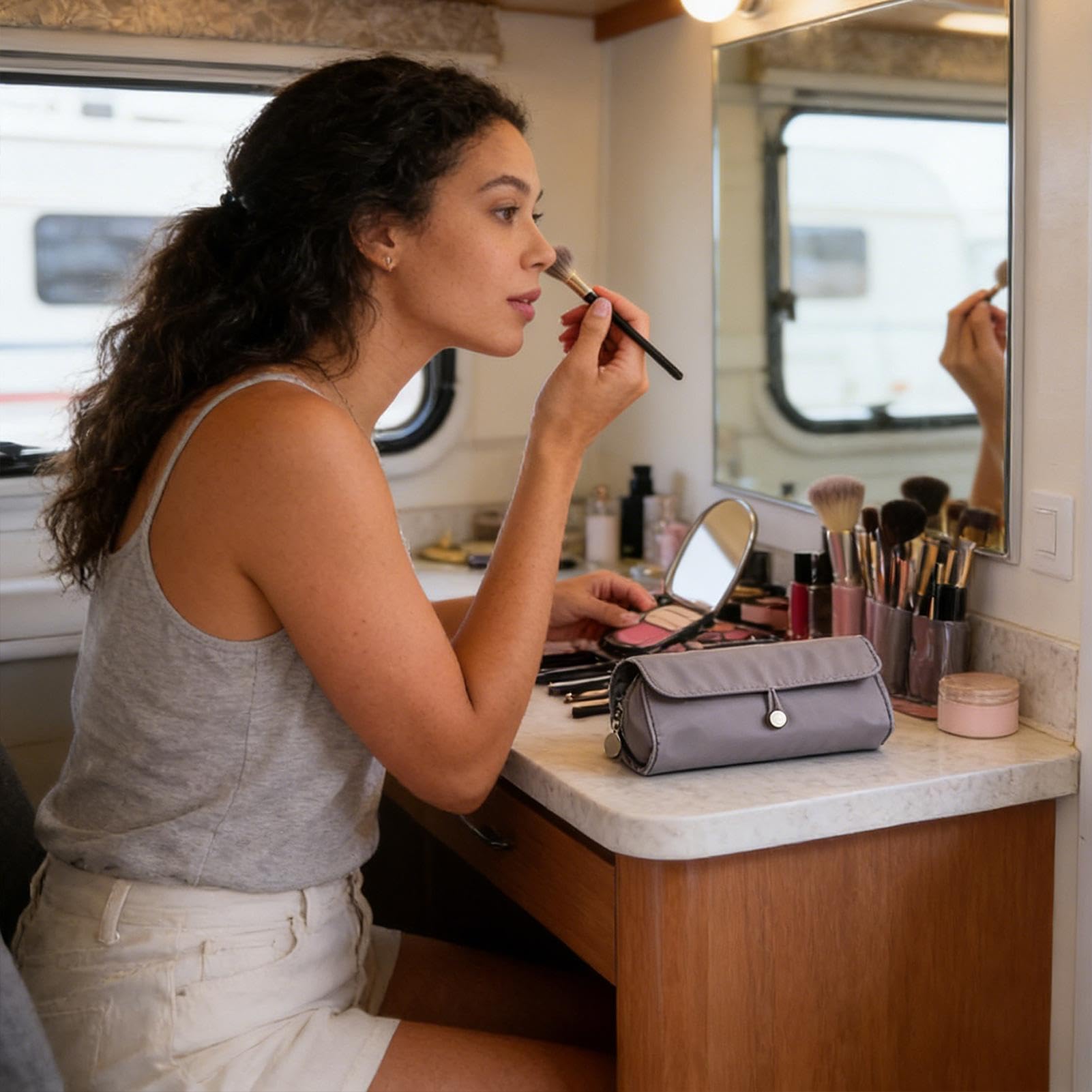 Borsa pieghevole per pennelli da trucco, organizer per cosmetici impermeabile per viaggi, contiene pennelli, articoli da toeletta e strumenti di bellezza, ideale per l'uso quotidiano, ufficio, scuola