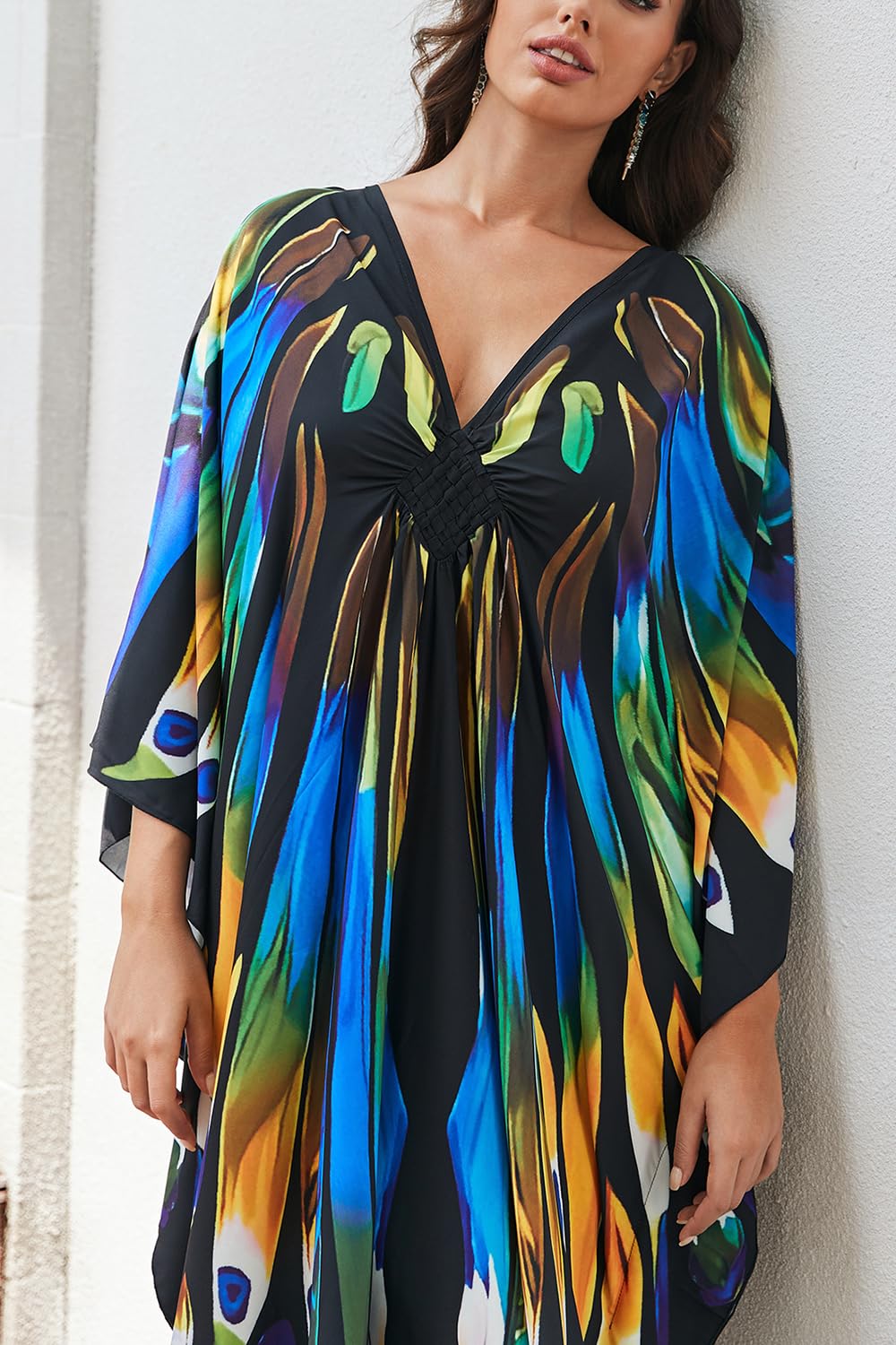 Vêtements de Détente à Imprimé Ethnique pour Femmes Chemise de Nuit Robe de Plage Kimono Kaftan Surdimensionné Cover Ups