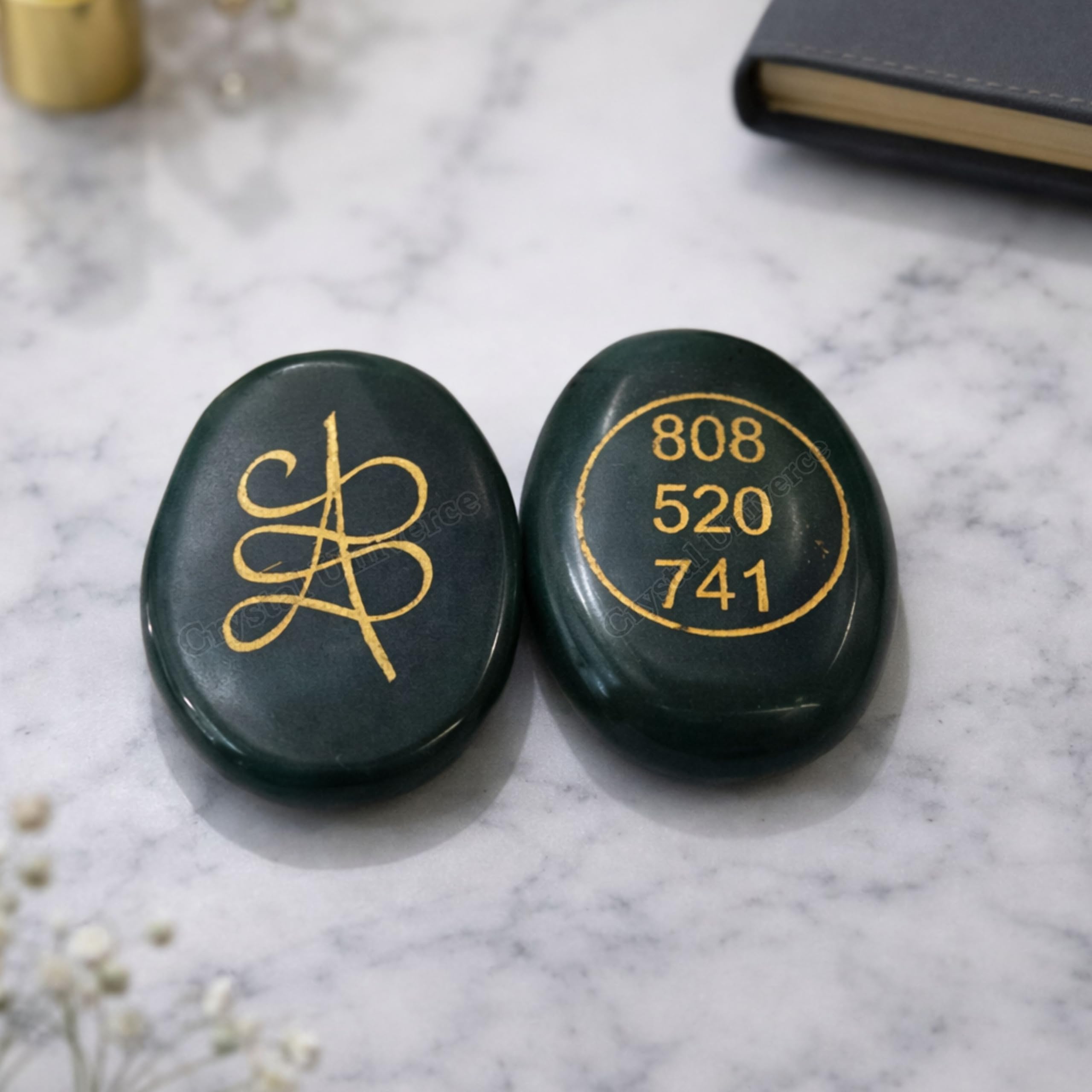 kochabin⭐︎ Green Jade Zibu Symbol Crystal Coin with Angel Numbers 808, 520