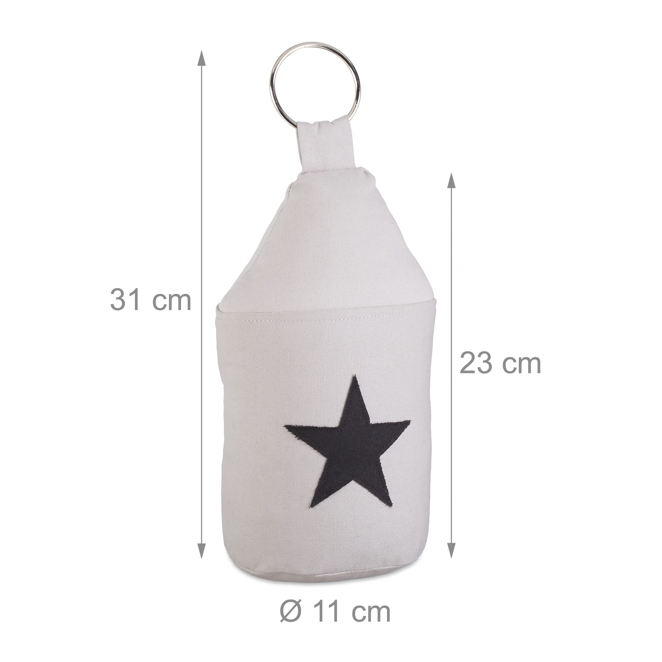 10x Fermaporta a Pavimento in Stoffa, Sacchetto Alto con Stella e con Manico, Bloccaporta HxLxP: 25 x 12 x 12 cm, Grigio
