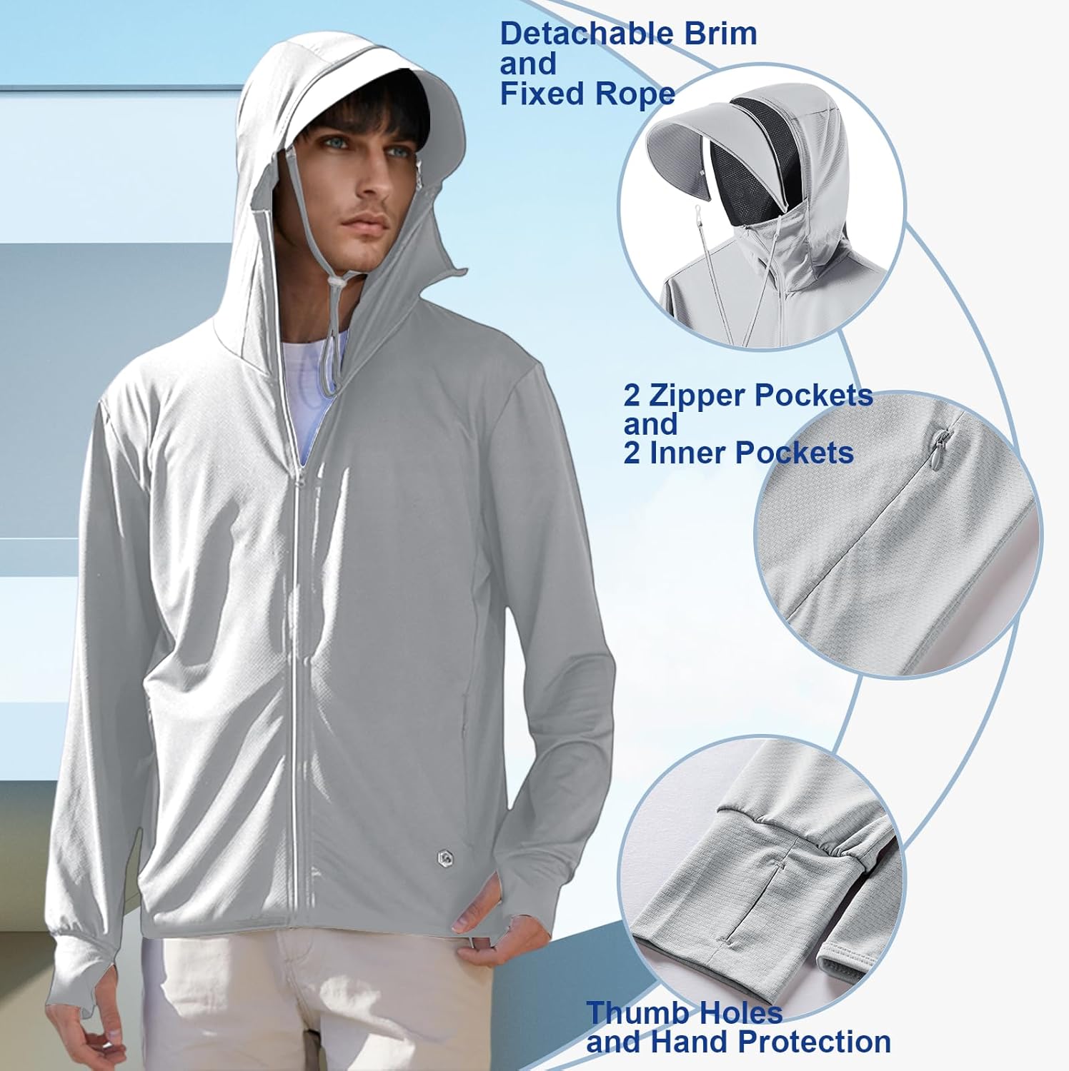 Mens Sun Protection Hoodie Autumn UPF 50 Long Sleeve Jacket Lightweight Breathable UV Shirts Fishing Hiking Golf - Image 3
