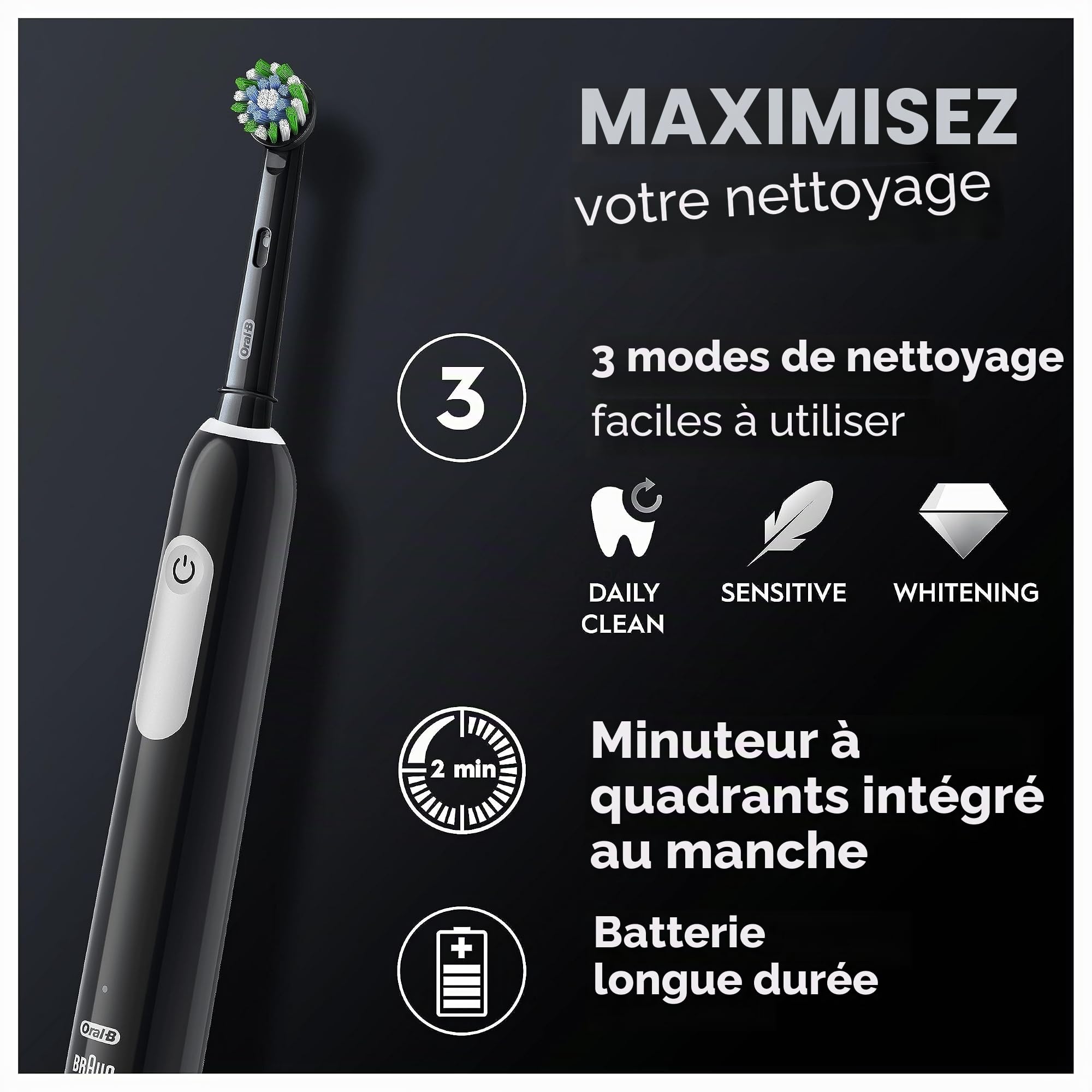 Oral-B Brosse à dents électrique Pro 1 pour adultes, brosse à dents électrique Oral B pour adultes, avec nettoyage 3D, 1 tête de brosse à dents, contrôle de la pression des gencives, prise britannique