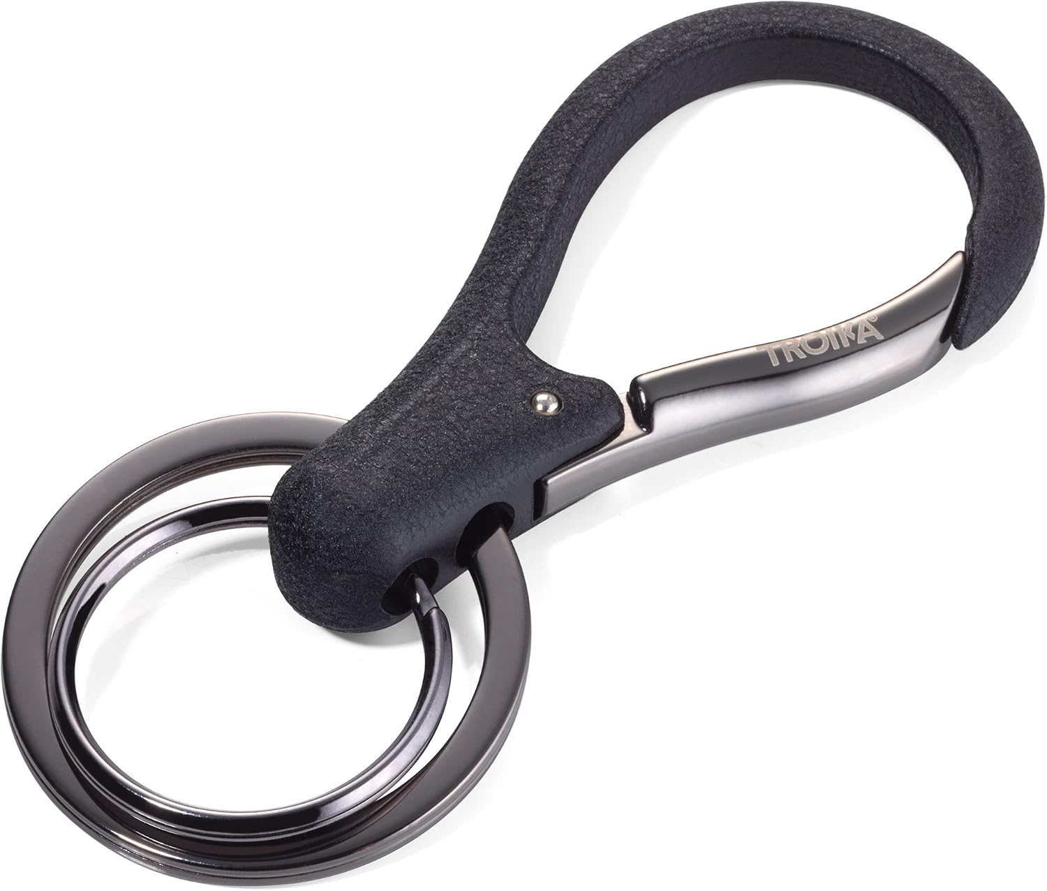 Troika KR17-09/GM Key Organiser with 2 Rings Carabiner Lacquered Key Organiser Glossy Black/Gunmetal Grey, Black, 8cm, Keyring