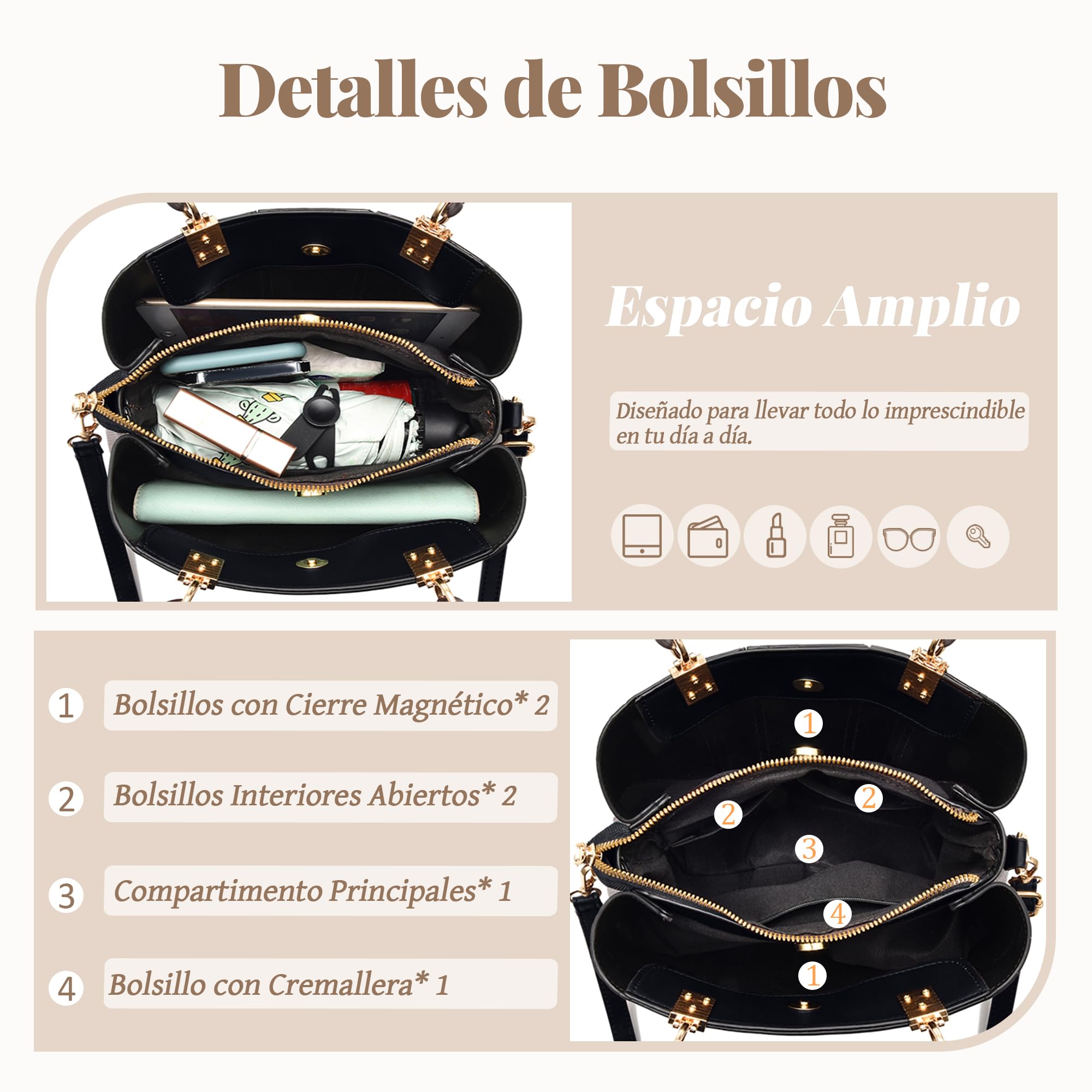 Bolsos de Mujer Moda Bolsos de Mano Elegante Bolso Tote Bolso Bandolera con Mango Adornos Colgantes para Compras Diario Viajes Trabajar Fiesta PU Cuero Negro
