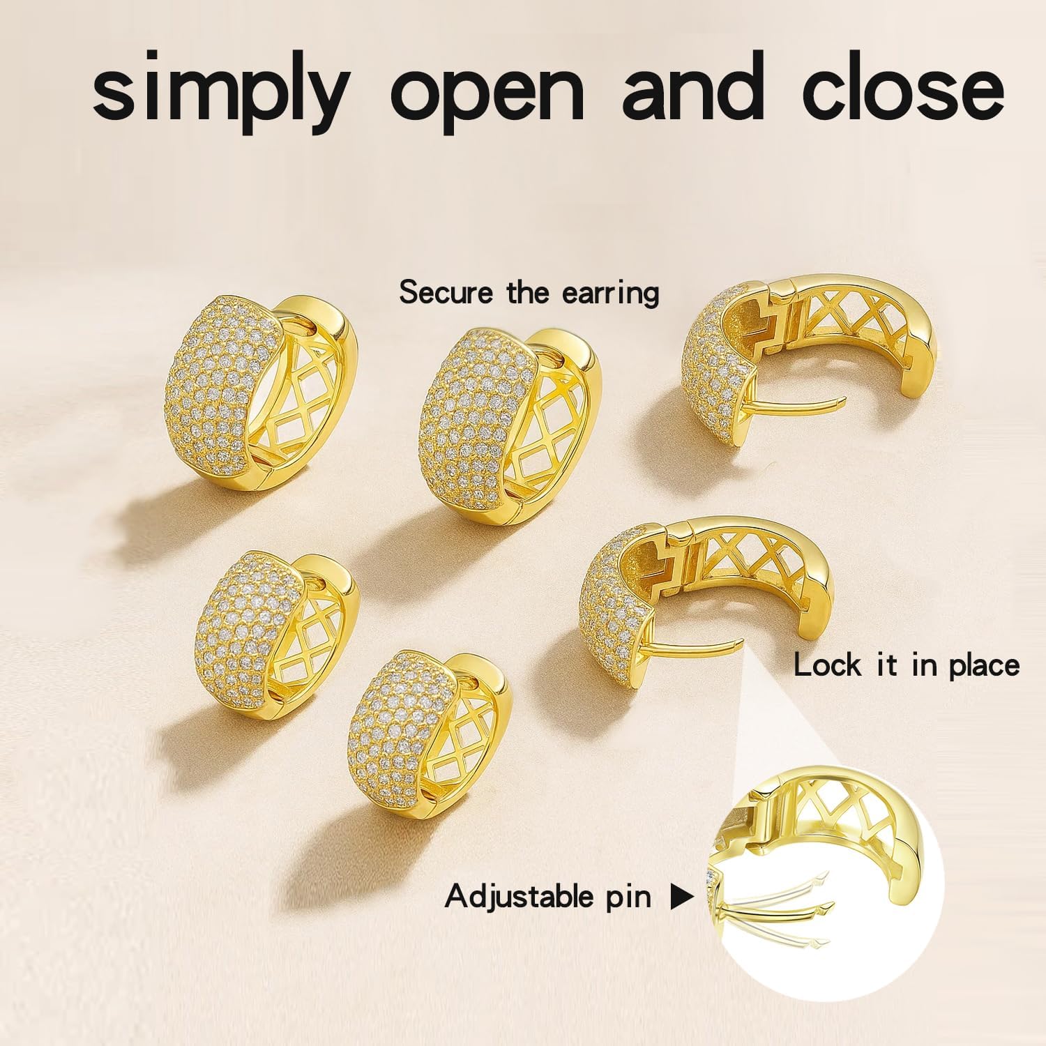 18K Gold Plated Huggie Hoop Earrings with Cubic Zirconia - Chunky Small Lightweight Hypoallergenic Hoops for Cartilage & Multiple Piercings Jewelry Gifts for Her - Image 4