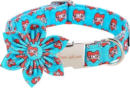 Unique style paws Collar de perro para el día de San Valentín con lazo de flores collar de cachorro con corazón azul el mejor regalo para niños
