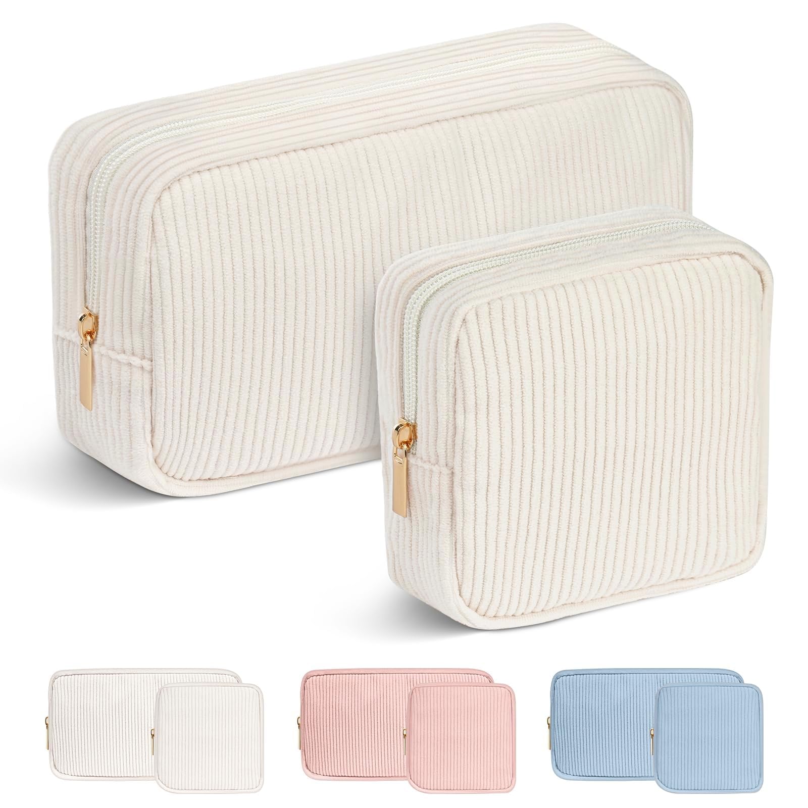 Aucuu Corduroy Cosmetic Bag, 2 Pcs Makeup Bag, Small Cosmetic Bag, Makeup Pouch