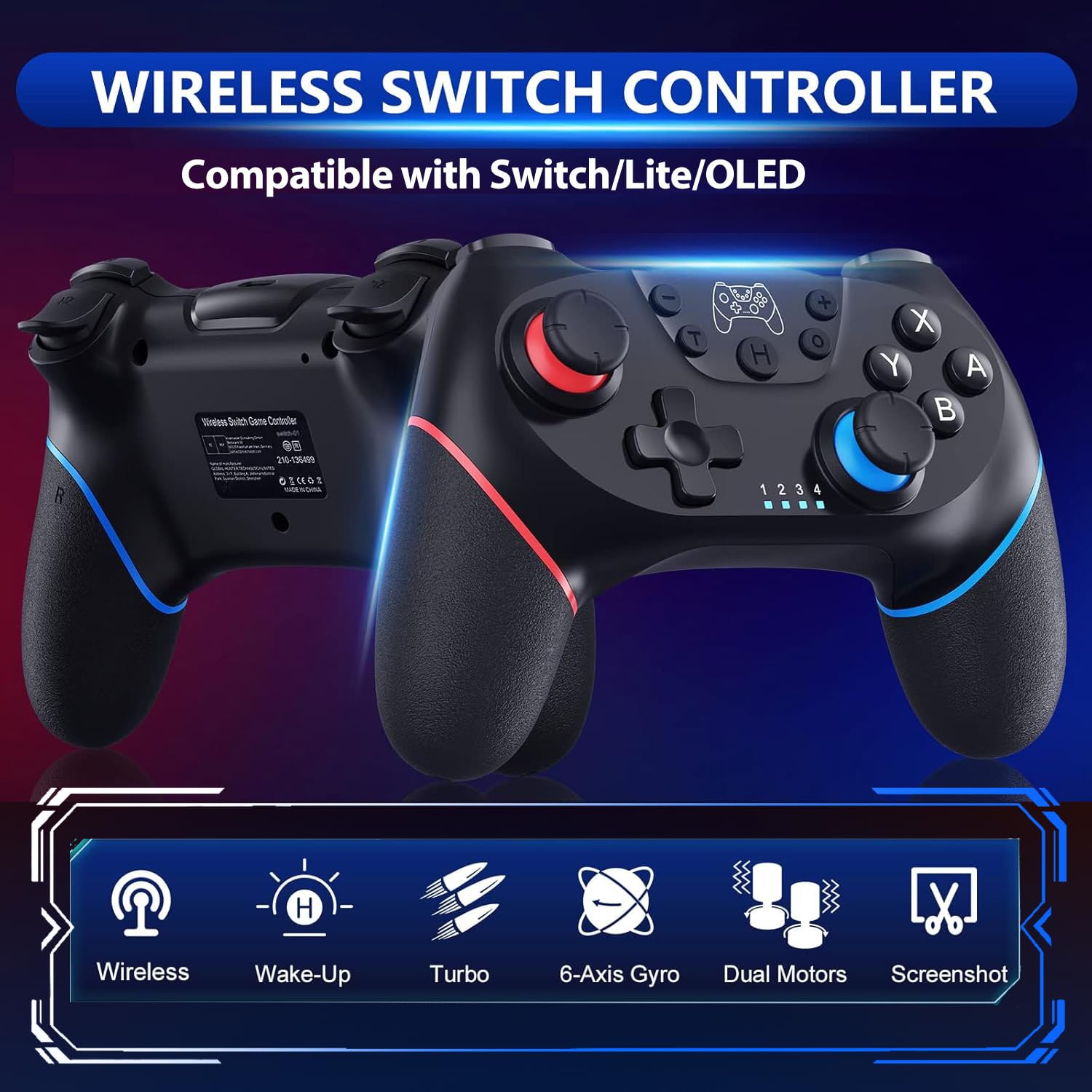Sefitopher 2026 Controller Switch migliorato Nintendo Switch Controller per Switch/Switch OLED/Switch Lite, Switch Pro Controller con Double Shock, giroscopio a 6 assi e funzione Turbo (rosso)