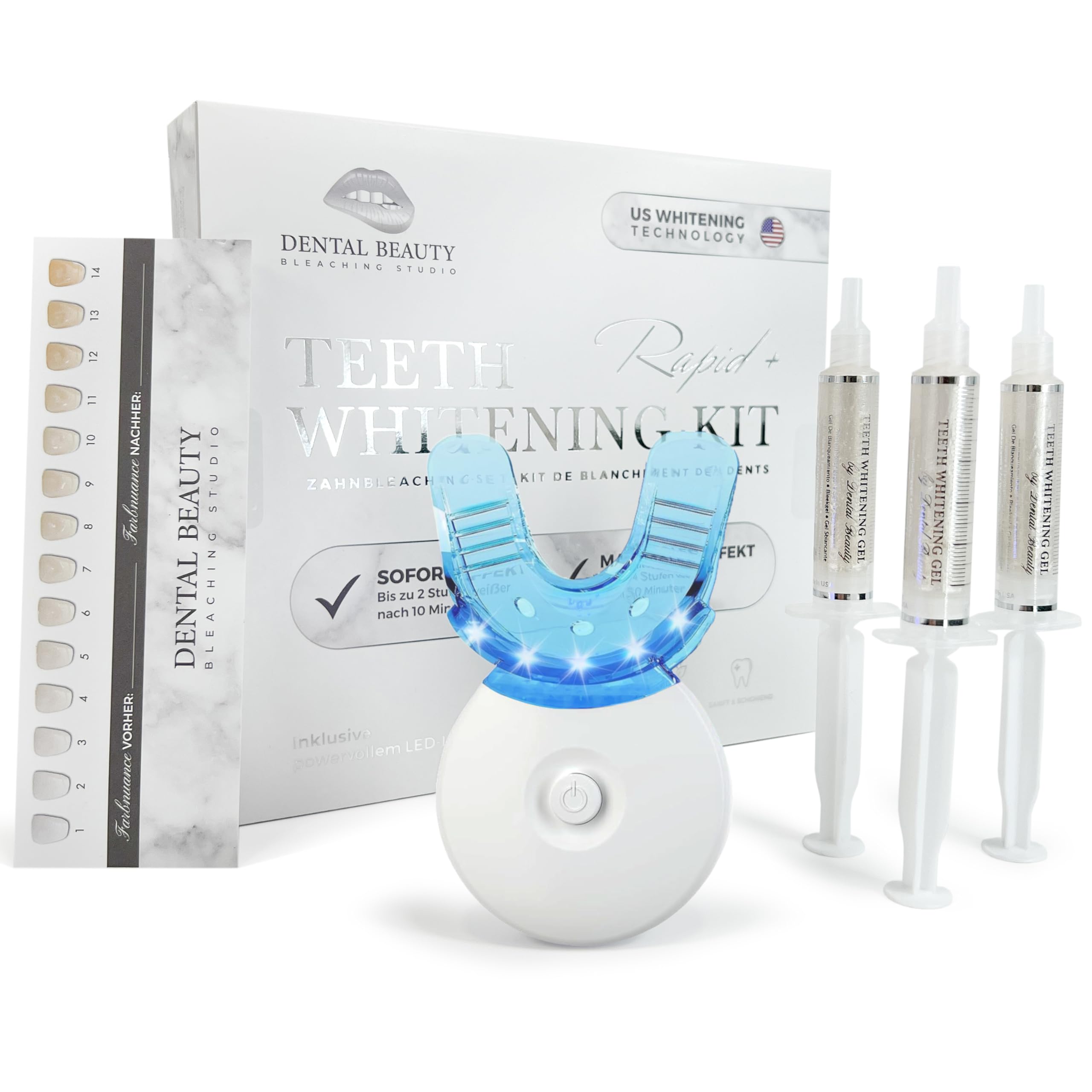Dental Beauty - Set sbiancamento dei denti tutto in uno Teeth Whitening Kit - Sbiancamento dei denti con rivoluzionaria tecnologia di sbiancamento del tè americano - sbiancamento dei denti - effetto