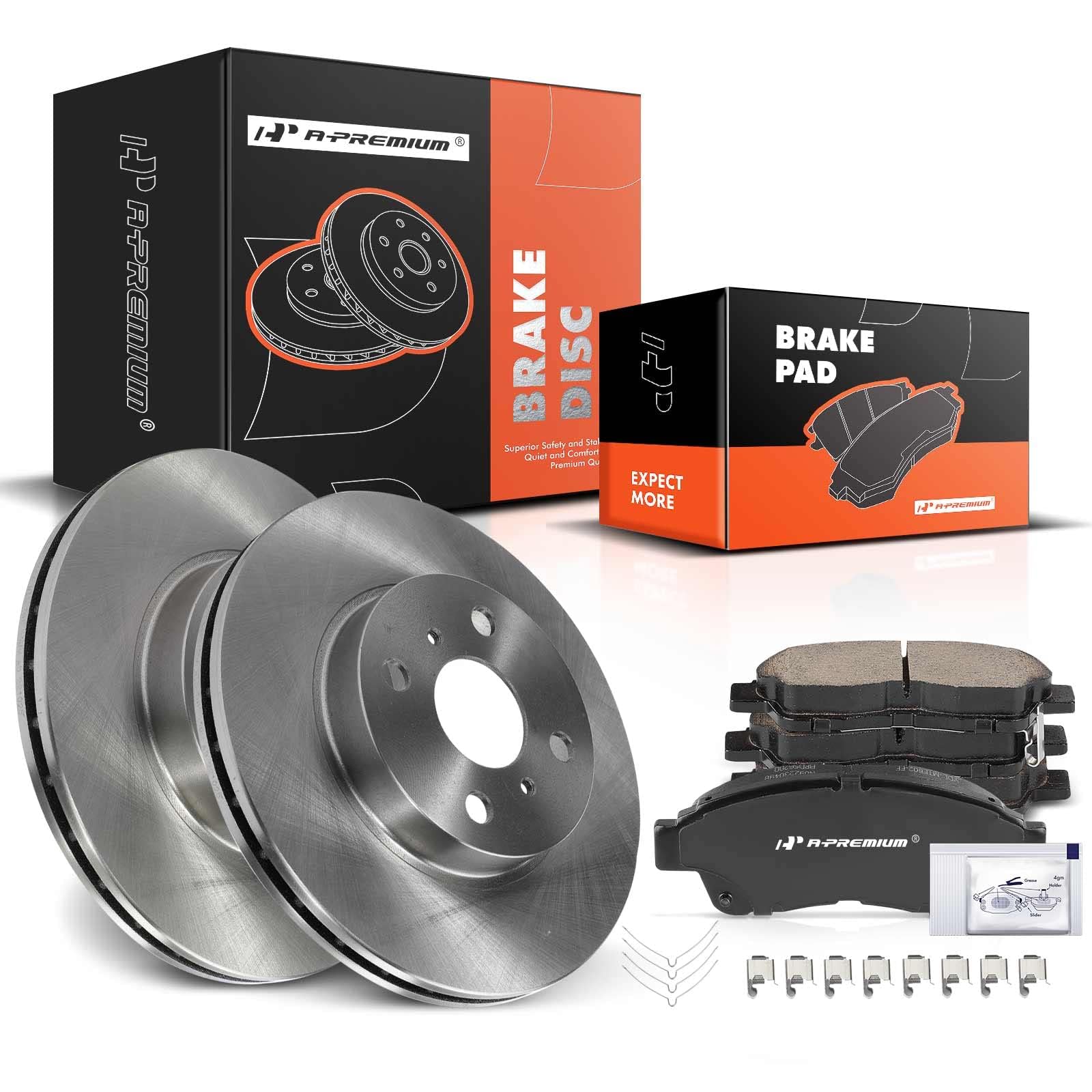 A-Premium 10.04 inch (255mm) Front Vented Disc Brake Rotors + Ceramic Pads kit Compatible with Select Toyota and Geo Models - Corolla/Prizm 1993-1997,