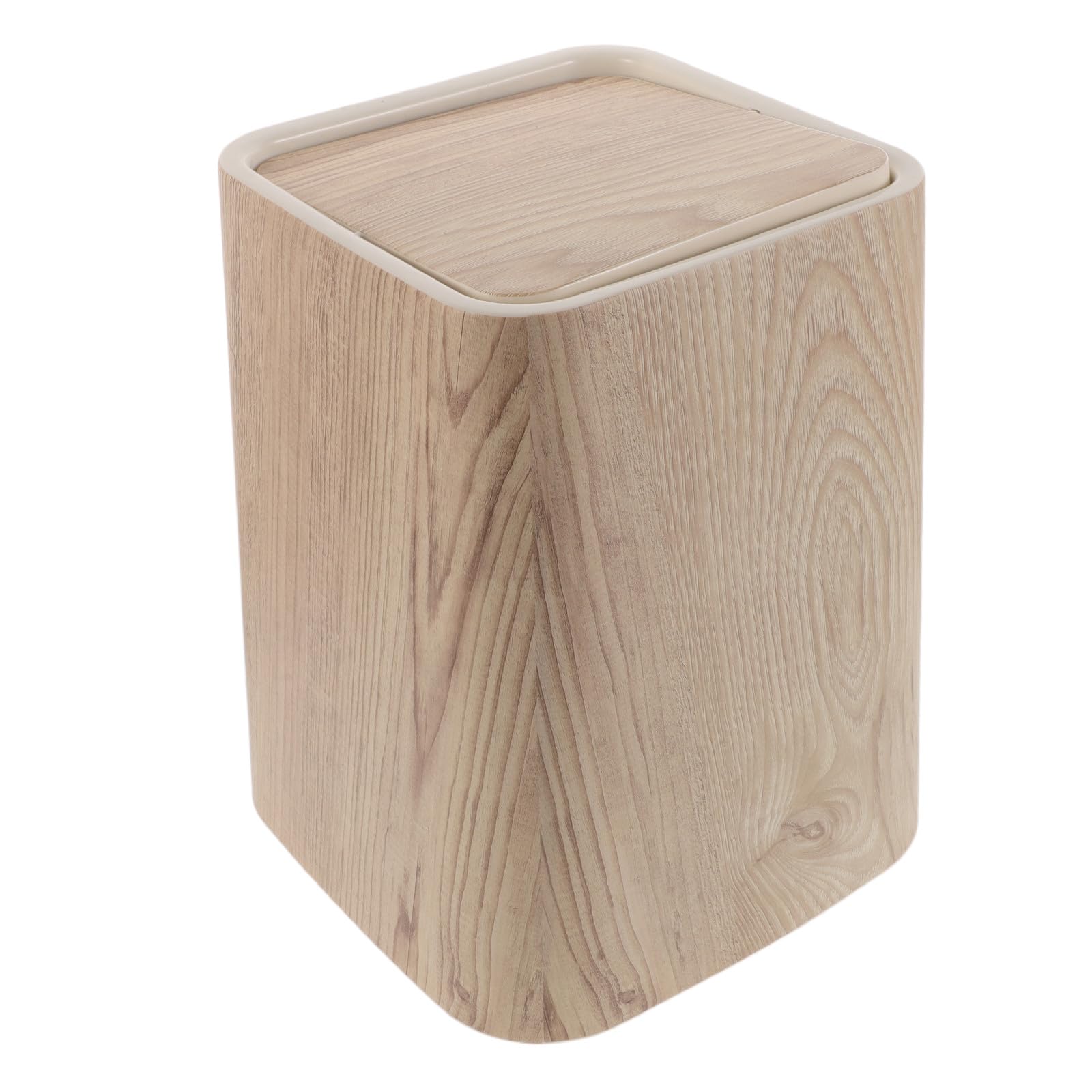 Papelera de Baño 8, 5 L Beige de Pp Imitación Madera con Tapa
