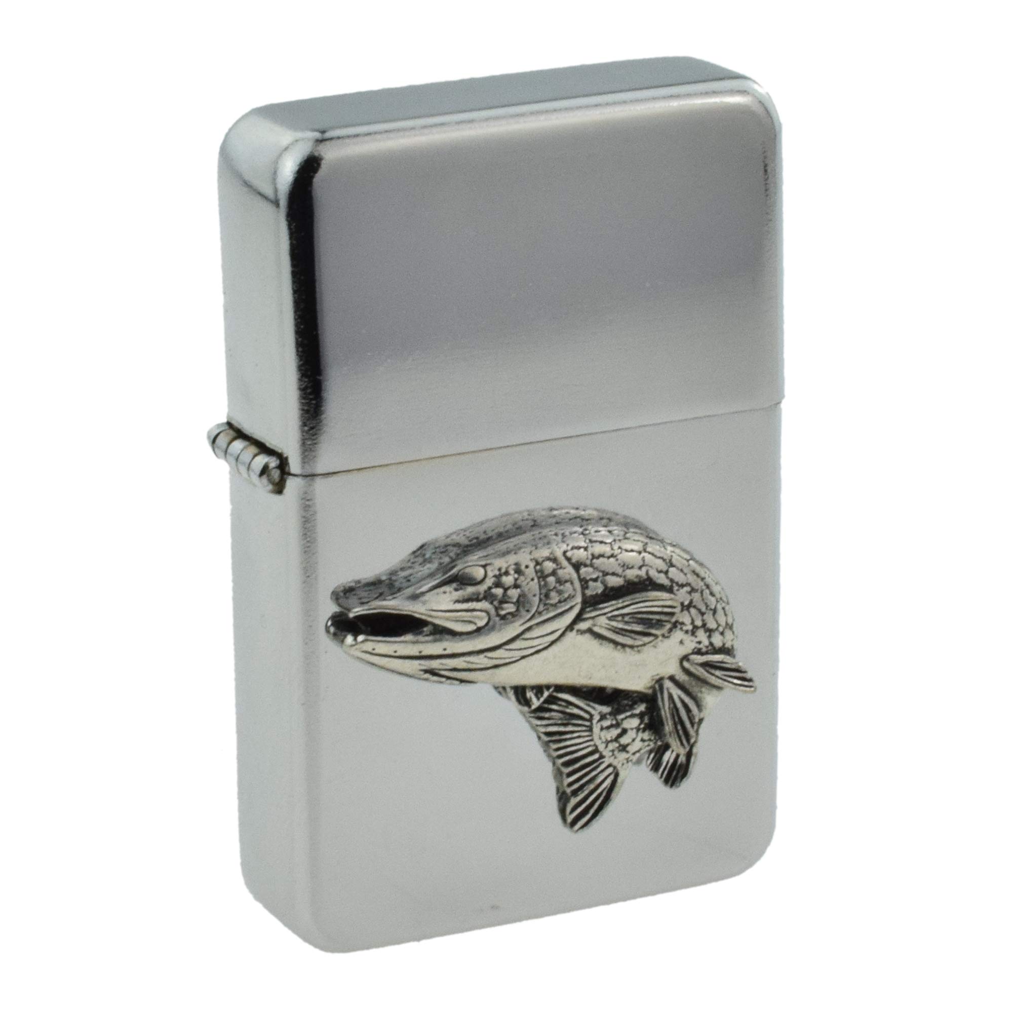 Gtr Prestige Giftware Silver Classic Petrol Lighter With Pewter Turning Pike Fish Badge (Uk Only)