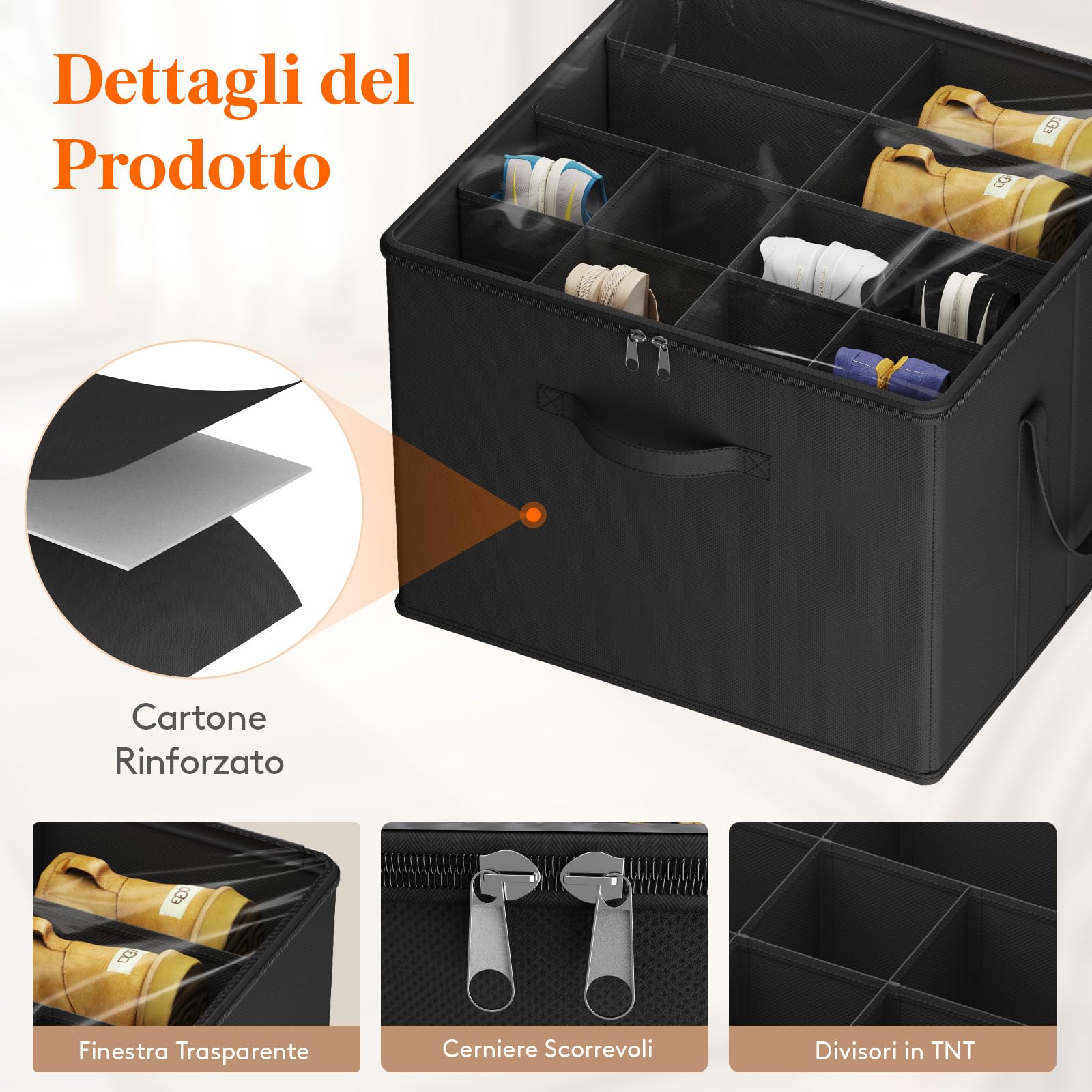 Lifewit Organizer Scarpe Pieghevole, Scatole porta Scarpe con Coperchio Trasparente per 12-16 Paia, Shoes Organizer con Supporto Inferiore e Manici Rinforzati, Nero, Set di 2