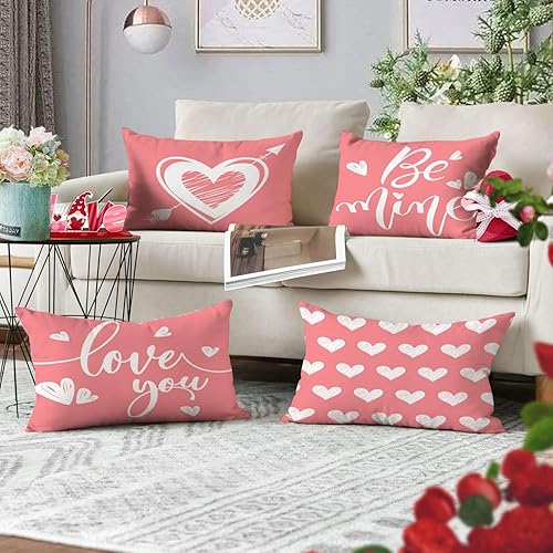 Miniatura 9 de YeeJu Juego de 4 fundas de almohada de 18 x 18 pulgadas, diseño de gnomos de corazón rojo de amor, fundas de almohada de terciopelo para boda,