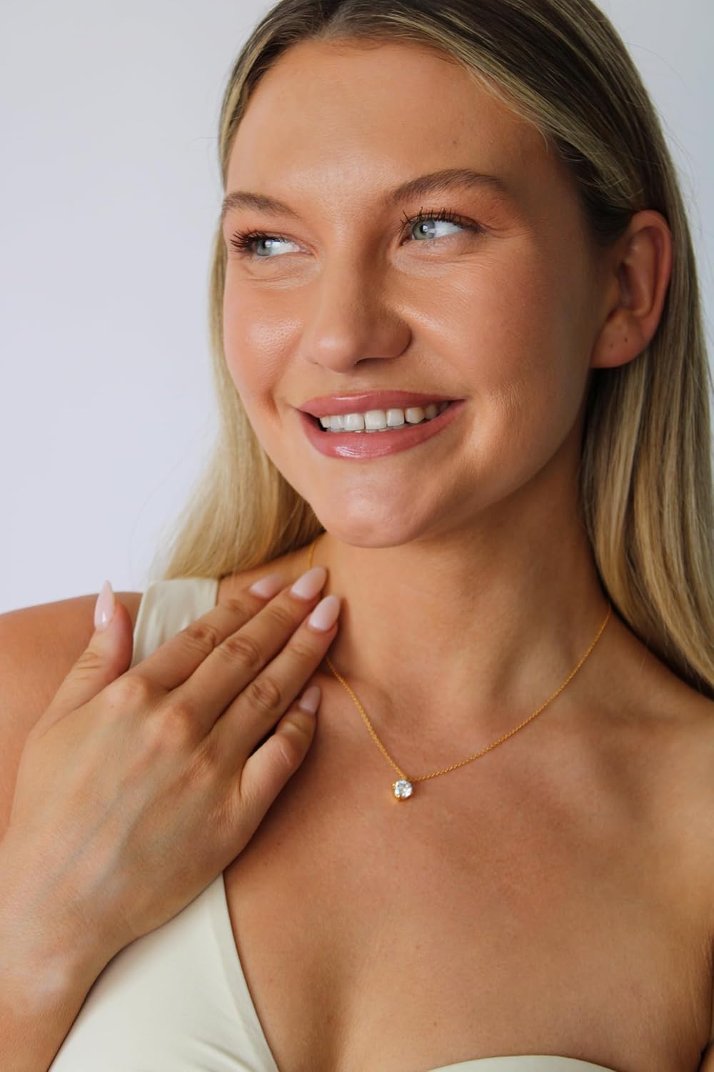 Dainty Gold Necklace for Women – 18K Gold Plated Chain with White Zircon Pendant – Adjustable & Hypoallergenic Non-Tarnish Jewelry – Elegant Minimalist Gift for Her - Image 6