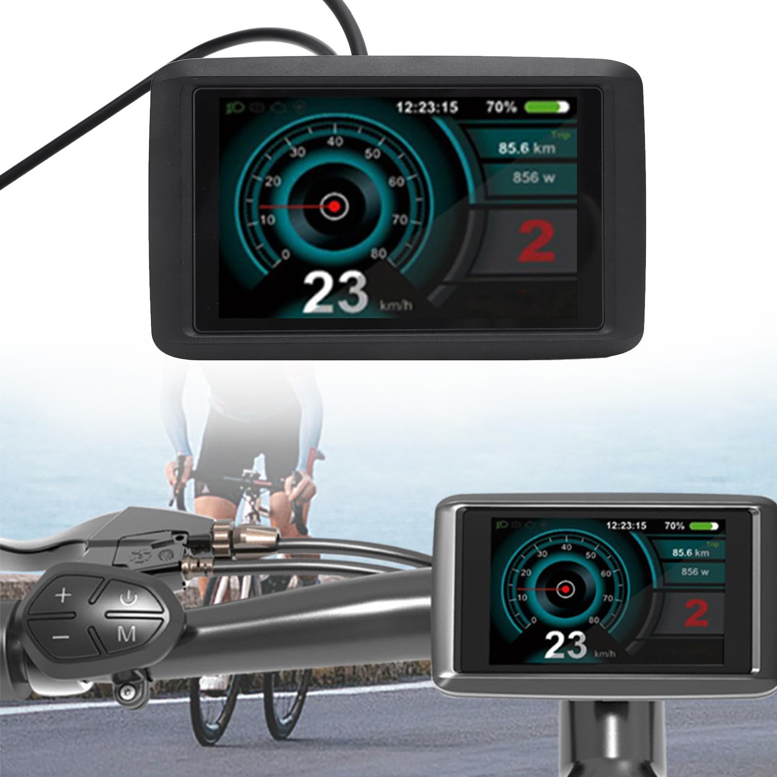 Kadimendium Display LCD a Colori per Bici Elettrica Schermo TFT Durevole da 3,5 Pollici con Ricarica USB per Ciclisti di Scooter Elettrici