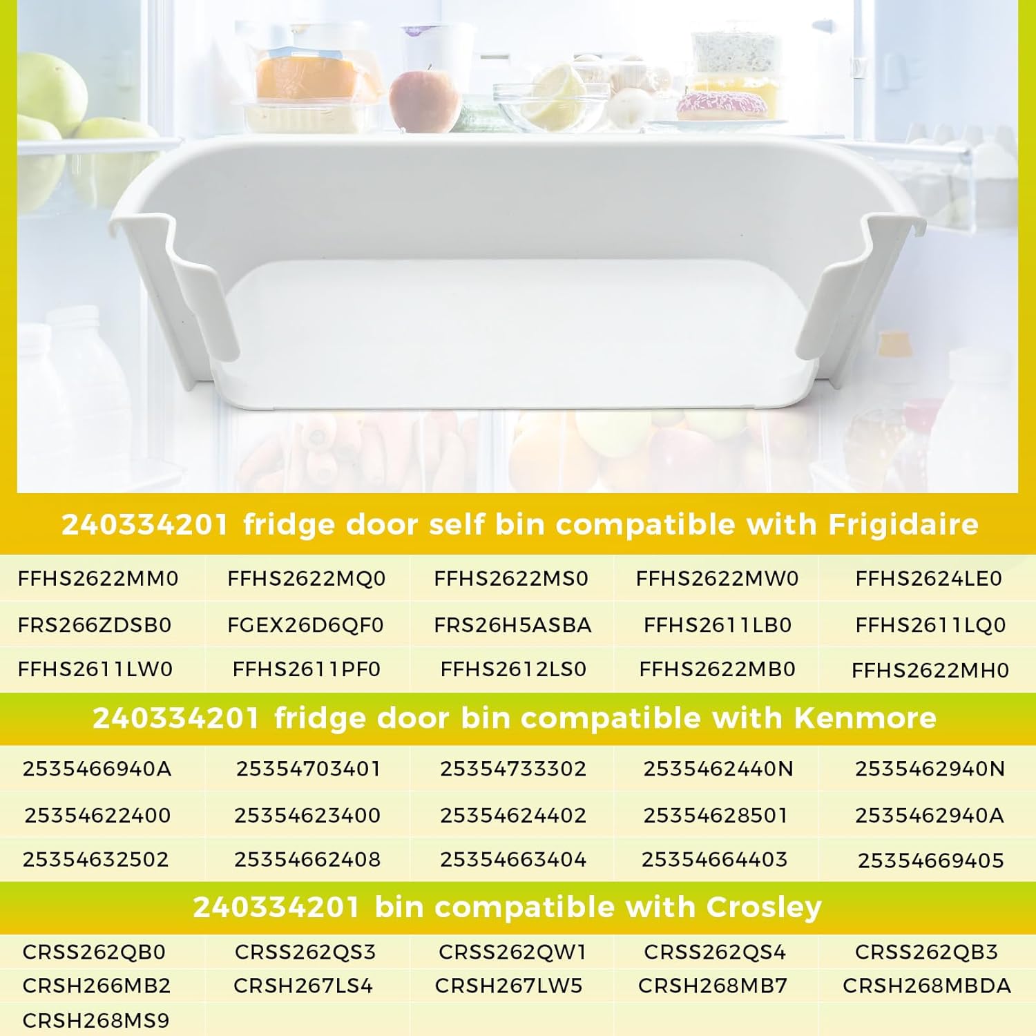 240334201 Refrigerator Door Shelf Bin Compatible with Frigidaire Kenmore, Replace AP2115843 891031 PS429846 FGEX26D6QF0 FFHS2611 Series FRS26H5ASBA and Kenmore 253 Fits Left Top Door Shelf