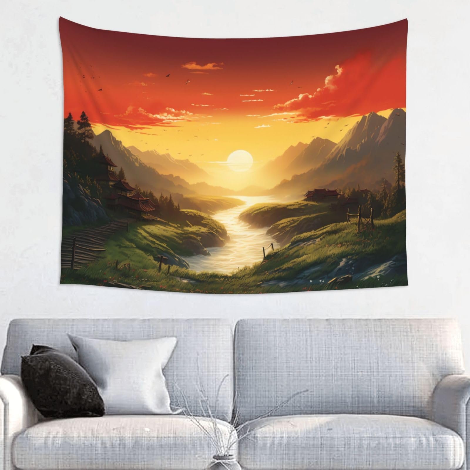 Vtctoasy Black Tapestry Rising Sun Wall Hanging Fashion Vintage Wall Tapestry Backdrop For Bedroom Aesthetic Tapestries Banner Personalized Custom Tapestry For Living Room Dorm 29 X 37 In
