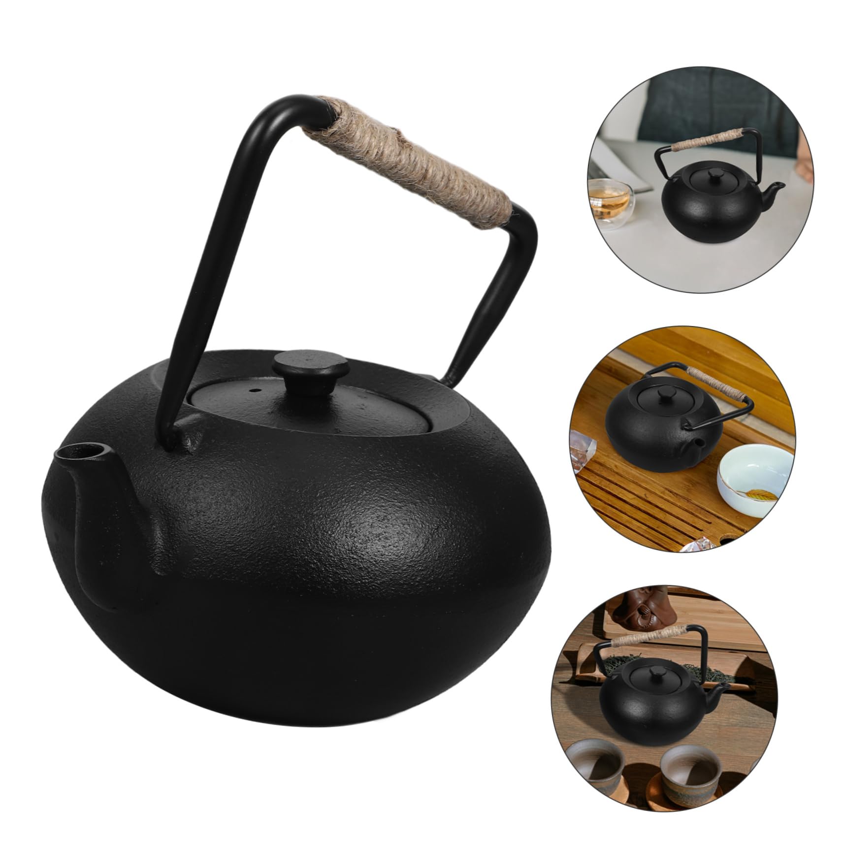 Tetera de Hierro Fundido 600ml Negra con Filtro y Asa | Infusionar Hojas Sueltas, Apta para Camping y Picnic, Hervidor Multifunción para Agua y Té
